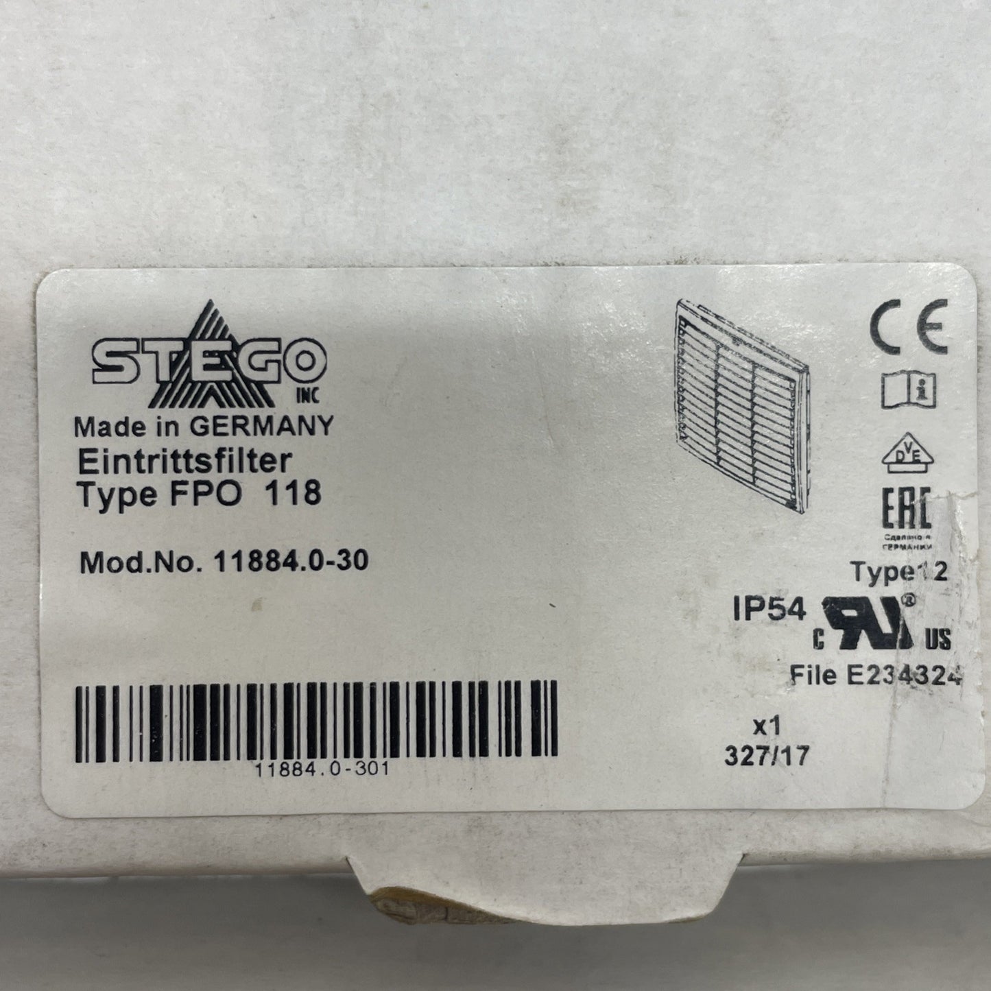 New Stego 11884.0-30 Vent for OUT Filter Fan 322mm X 322mm X 25mm FPO 118