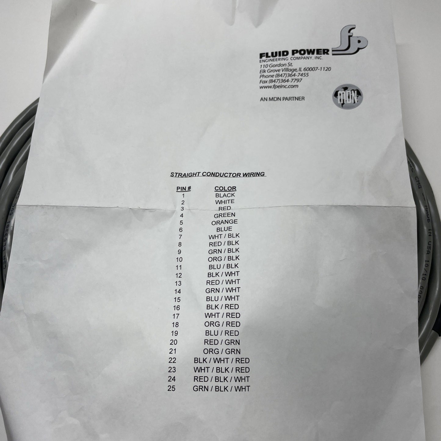 FLUID POWER SYSTEMS FPE25-025C 25 Pin Cable Assembly 25 ft