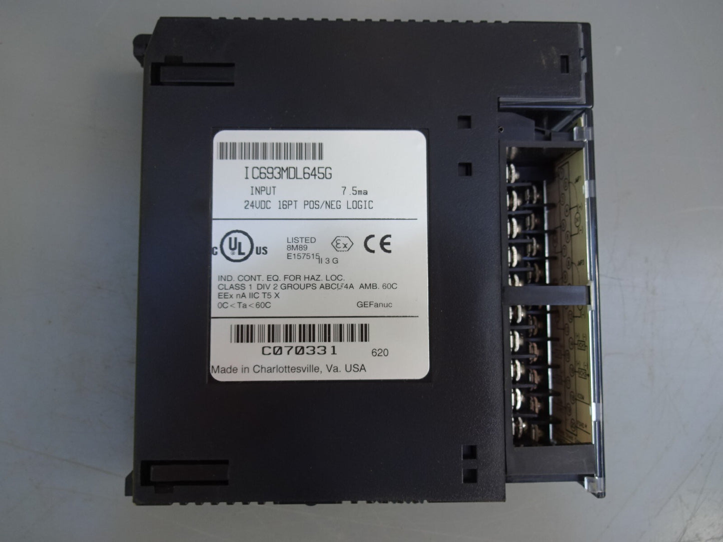 GE FANUC IC693MDL645G / IC693MDL645 INPUT MODULE 24VDC / 16PT / POS/NEG LOGIC