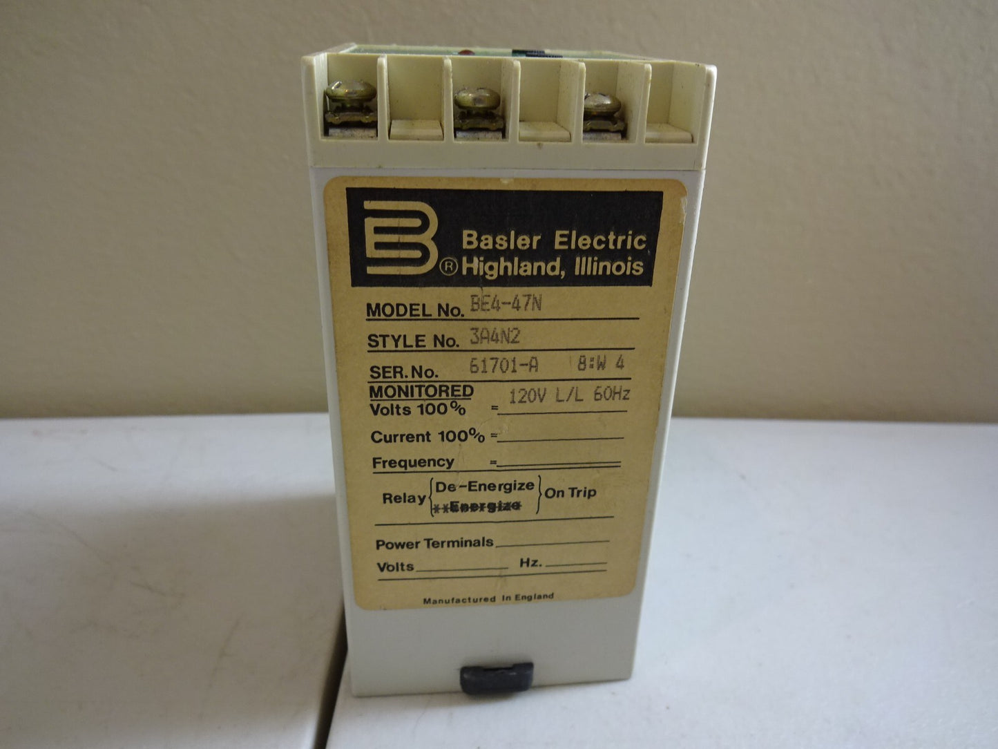 BASLER ELECTRIC BE4-47N / STYLE 3A4N2 / PHASE BALANCE UNDERVOLTAGE RELAY