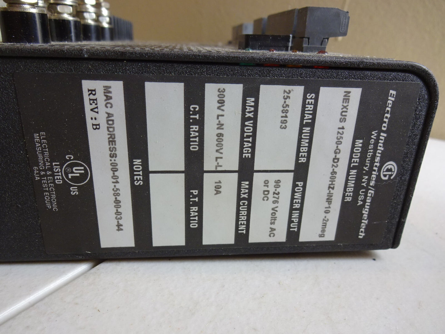 GE NEXUS 1250-G-D2-60HZ-INP10-2MEG / EPM 9650Q / POWER INPUT 90-276V AC OR DC