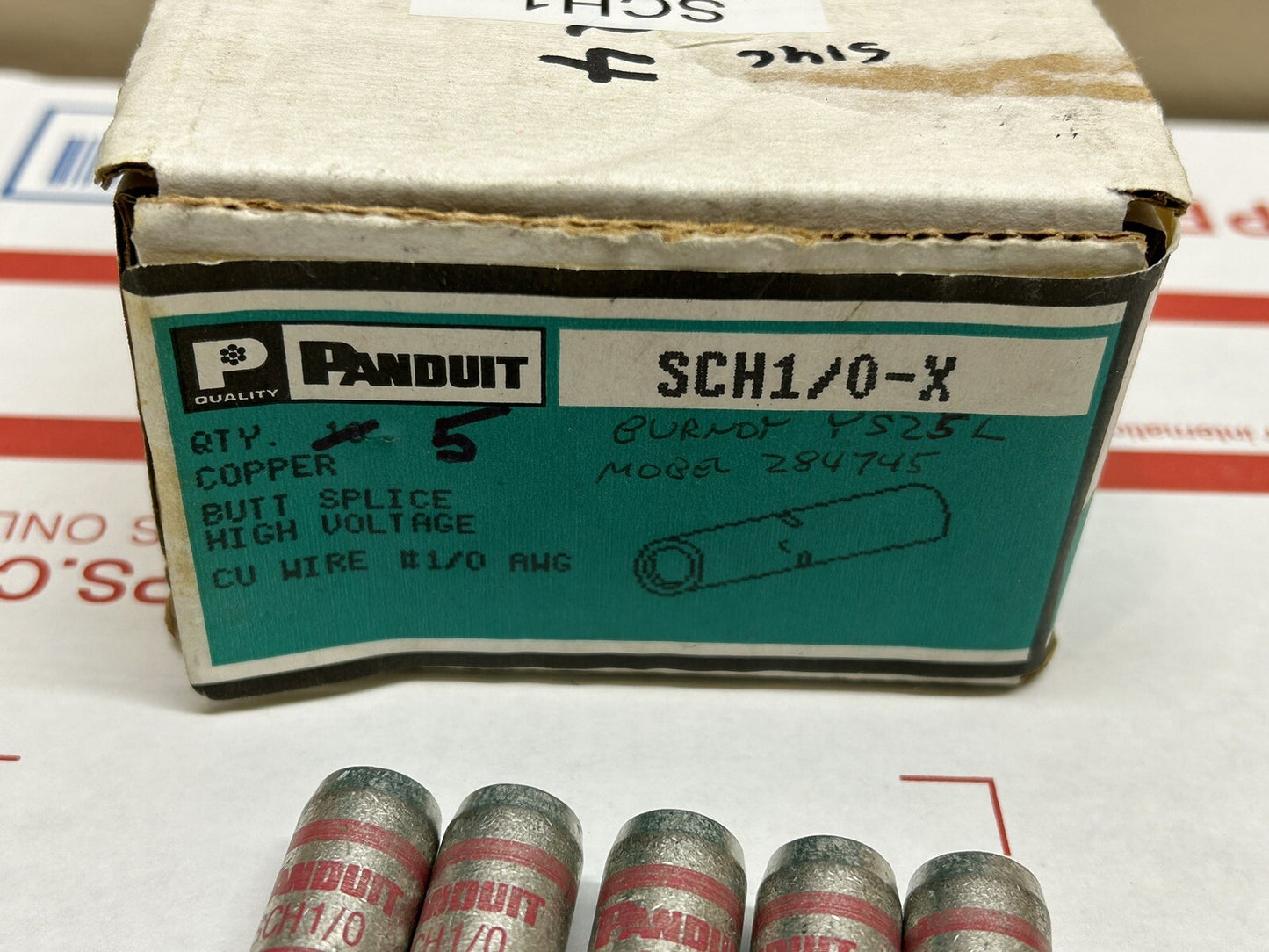 PANDUIT SCH1/0-X COPPER BUTT SPLICE HIGH VOLTAGE CU WIRE # 1/0 AWG/ NEW LOT OF 5