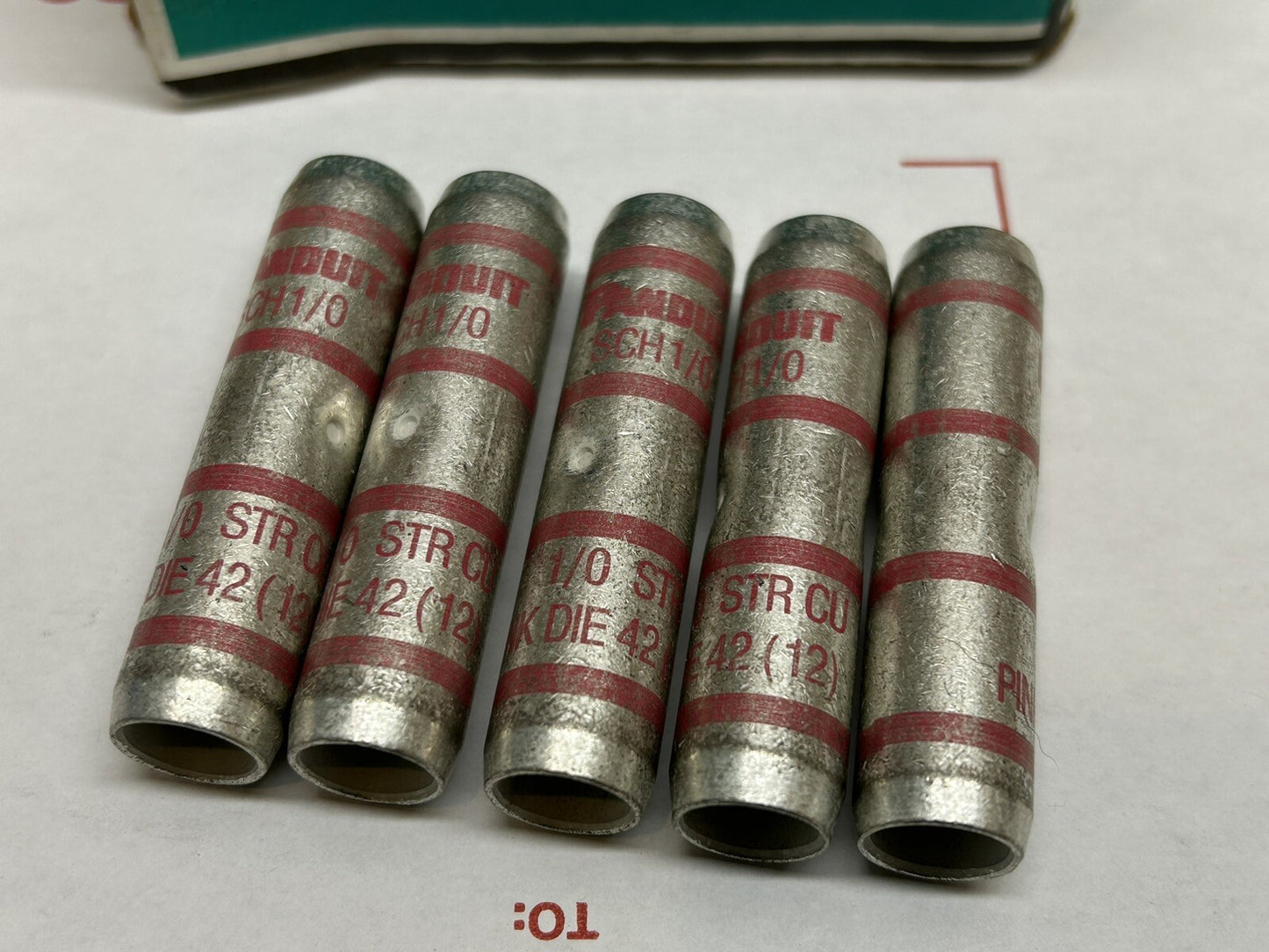 PANDUIT SCH1/0-X COPPER BUTT SPLICE HIGH VOLTAGE CU WIRE # 1/0 AWG/ NEW LOT OF 5