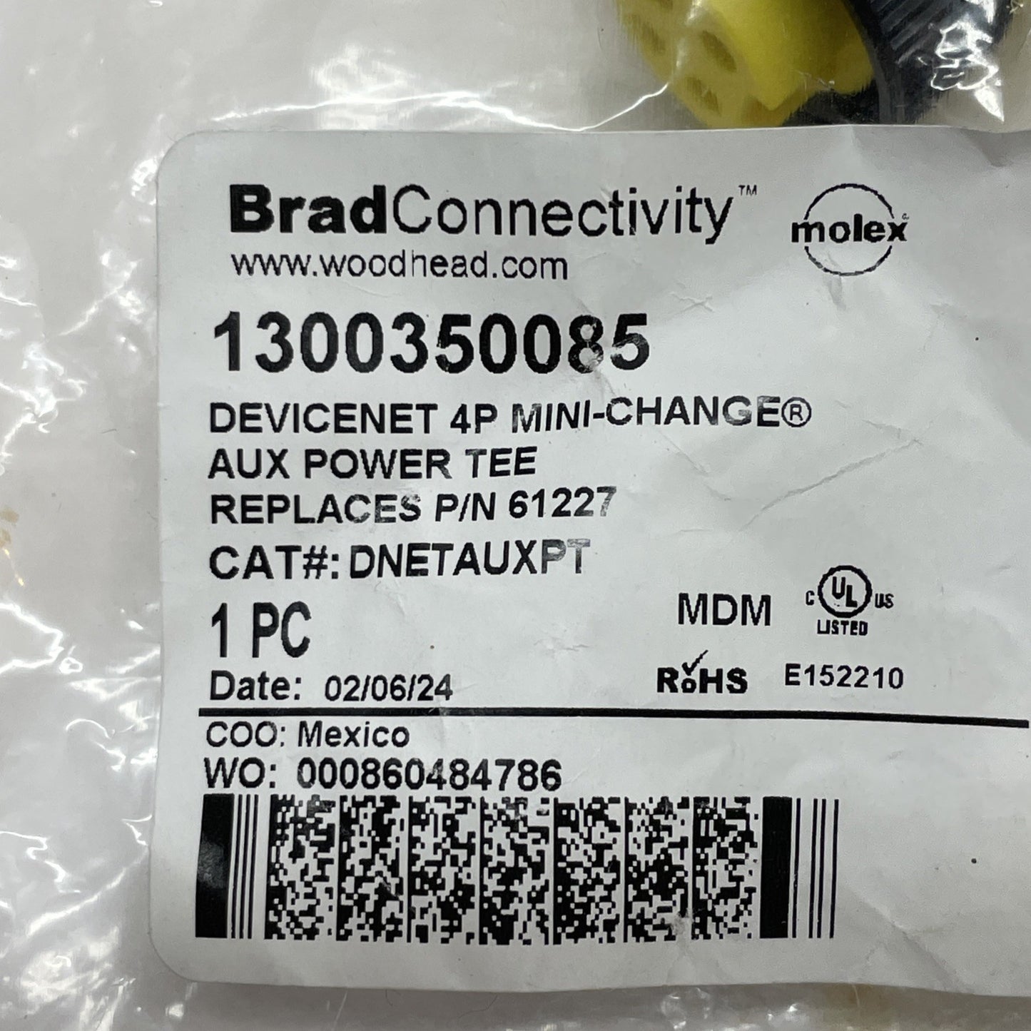 BRAD CONNECTIVITY 1300350085 DeviceNet 4P Mini Change Aux Power Tee DNEAUXPT