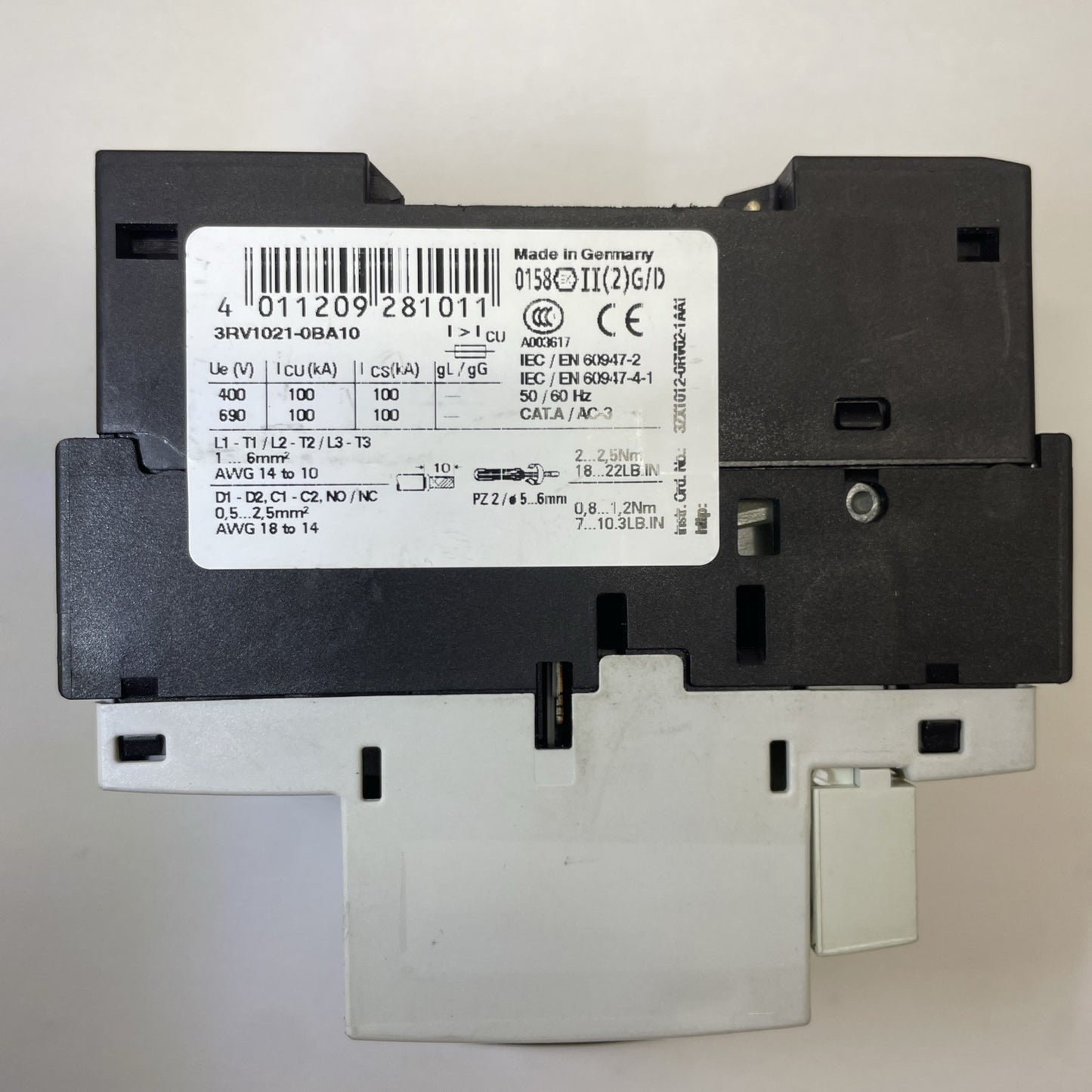 Siemens 3RV1021-0BA10 Manual Motor Starter Protector Circuit Breaker 0.2A