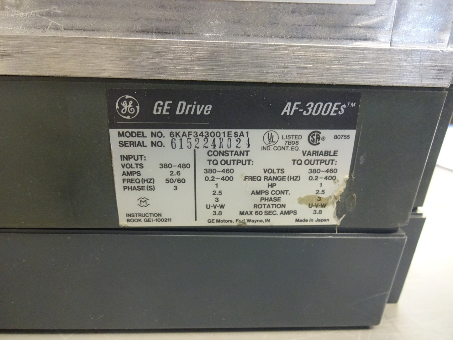 GE 6KAF343001E$A1 / 6KAF343001ESA1 / AF-300ES / AF-300E$ DRIVE 1HP 3PHASE 460VAC