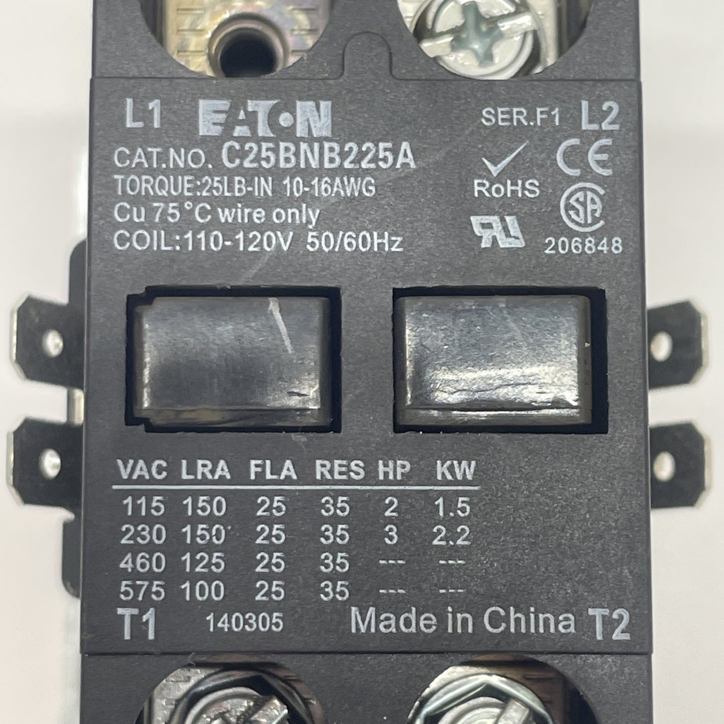 Eaton C25BNB225A Definite Purpose Contactor SER. F1