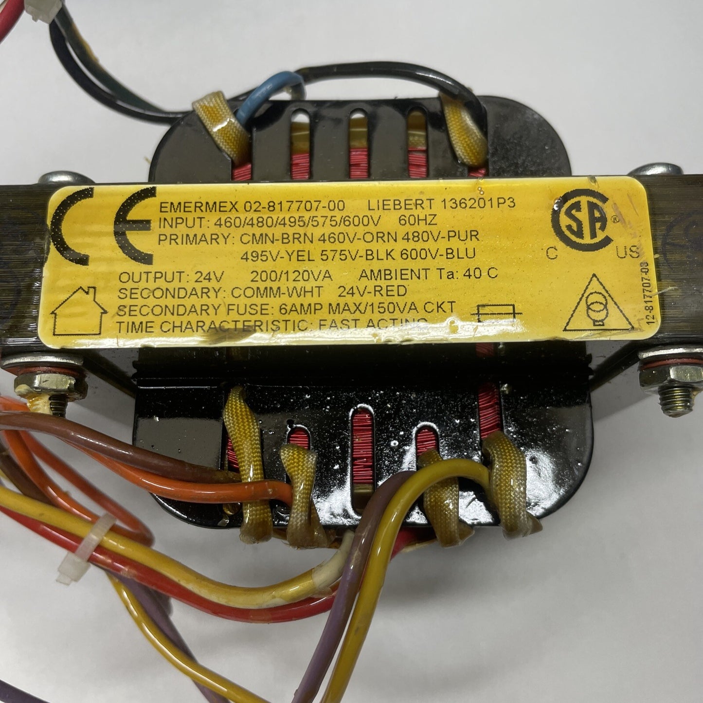 Liebert 136201P3 Transformer Input 460/480/495/575/600V Output 24V 200/120VA