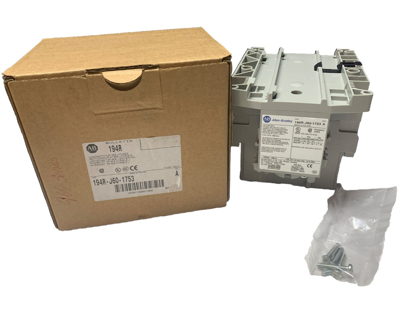 ALLEN BRADLEY 194R-J60-1753S SERIES A ROTARY DISCONNECT SWITCH 60A 3P