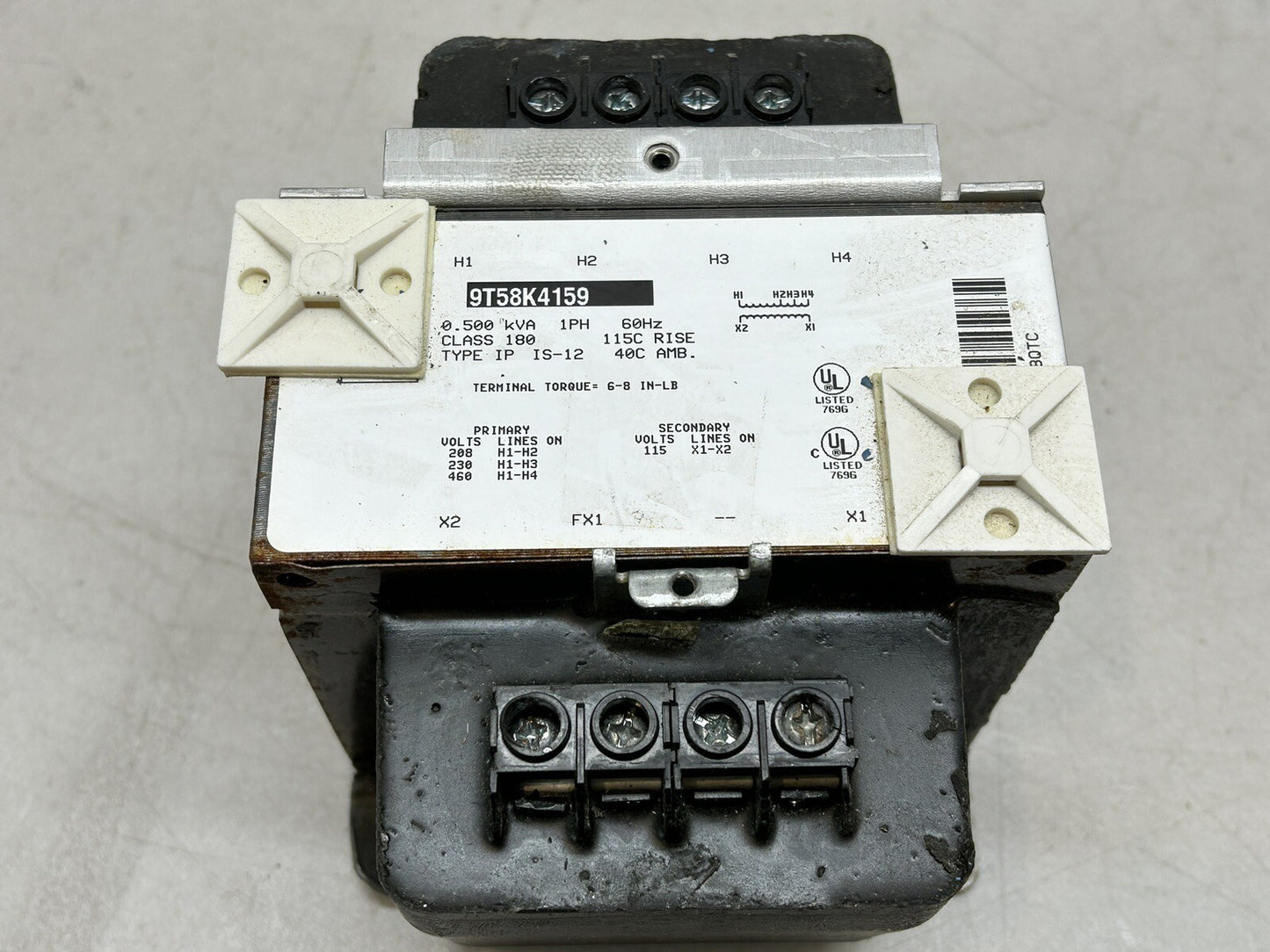 GE 9T58K4159 INDUSTRIAL CONTROL TRANSFORMER TYPE IP IS-12 / 0.500 KVA / 1PH 60HZ