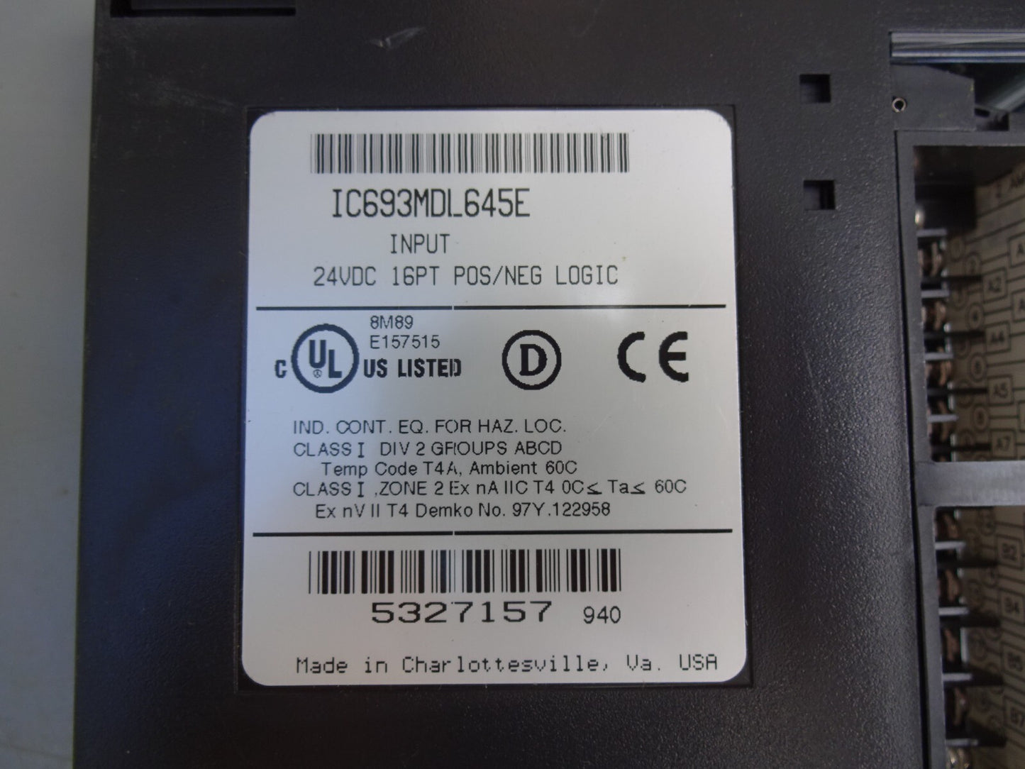 GE FANUC IC693MDL645E / IC693MDL645 / 24VDC / 16PT POS/NEG INPUT MODULE 90-30