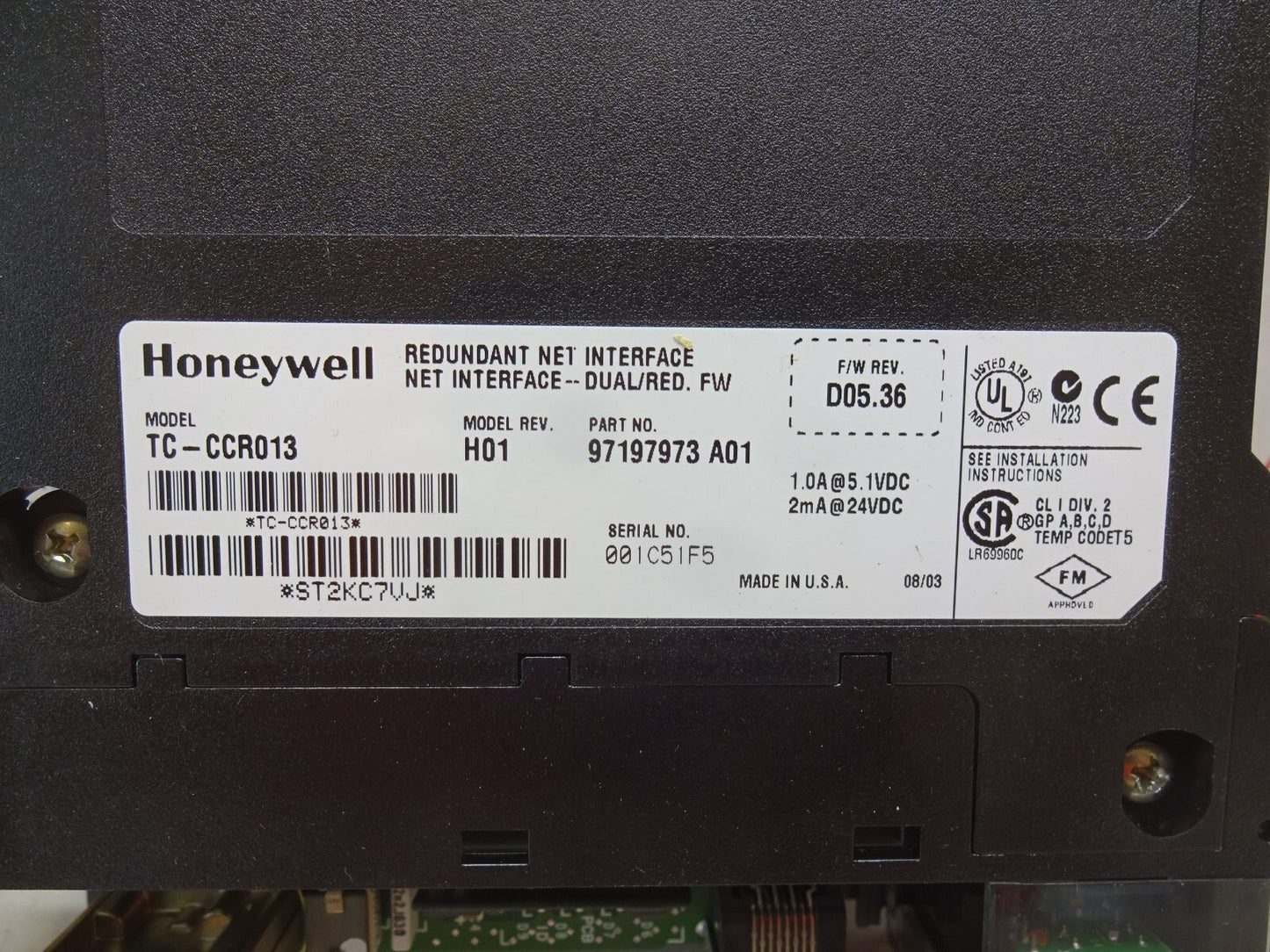HONEYWELL TC-CCR013 / H01 / DUAL REDUNDANT NET INTERFACE MODULE