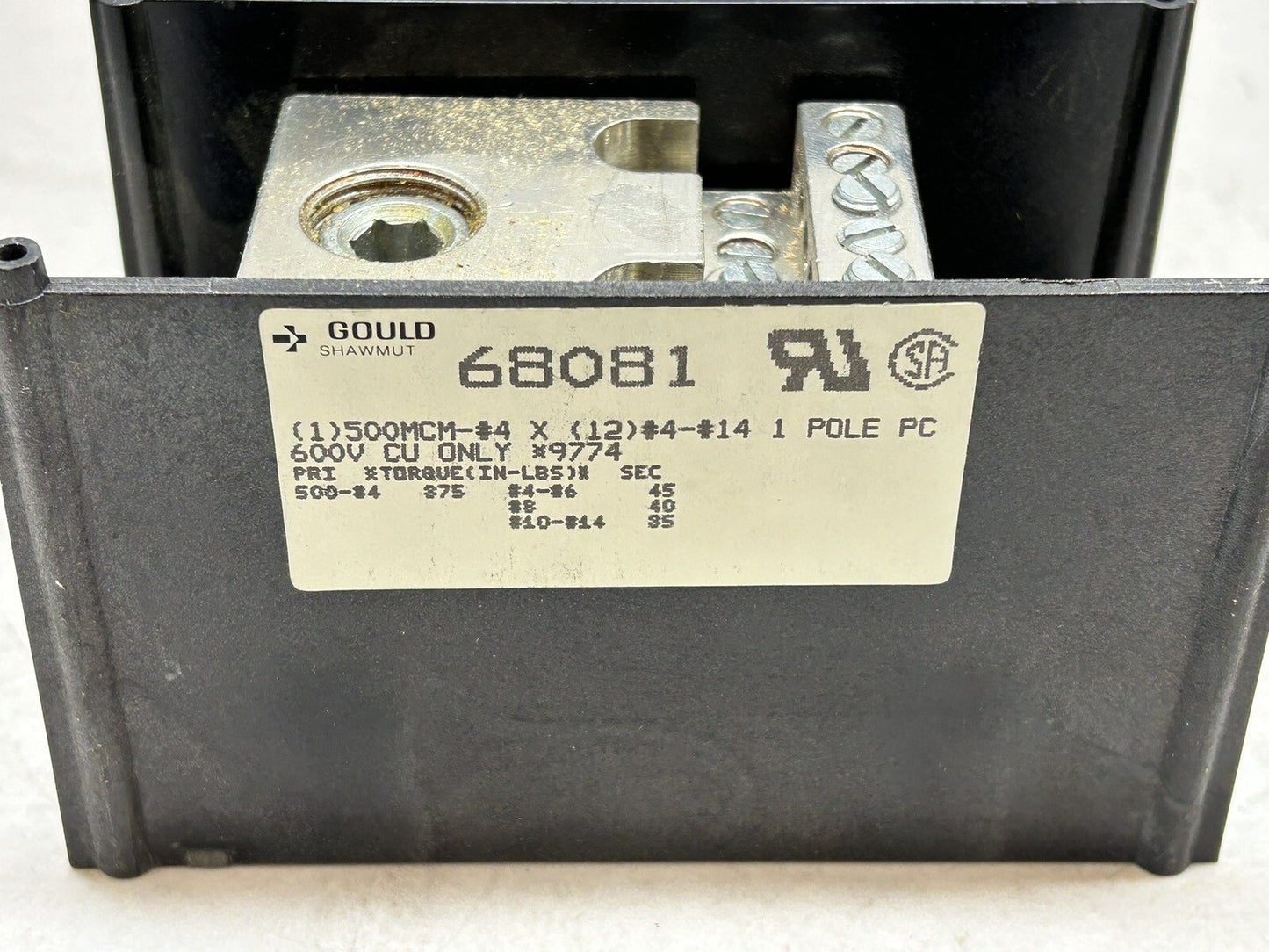 GOULD SHAWMUT 68081 / POWER DISTRIBUTION BLOCK / 600 VDC 1 POLE