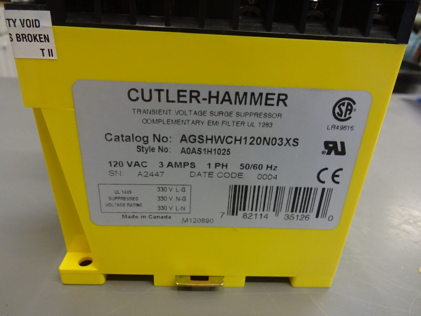 CUTLER HAMMER AGSHWCH120N03XS / POWERLINE FILTER HARD WIRE 3AMP 120VA / NEW