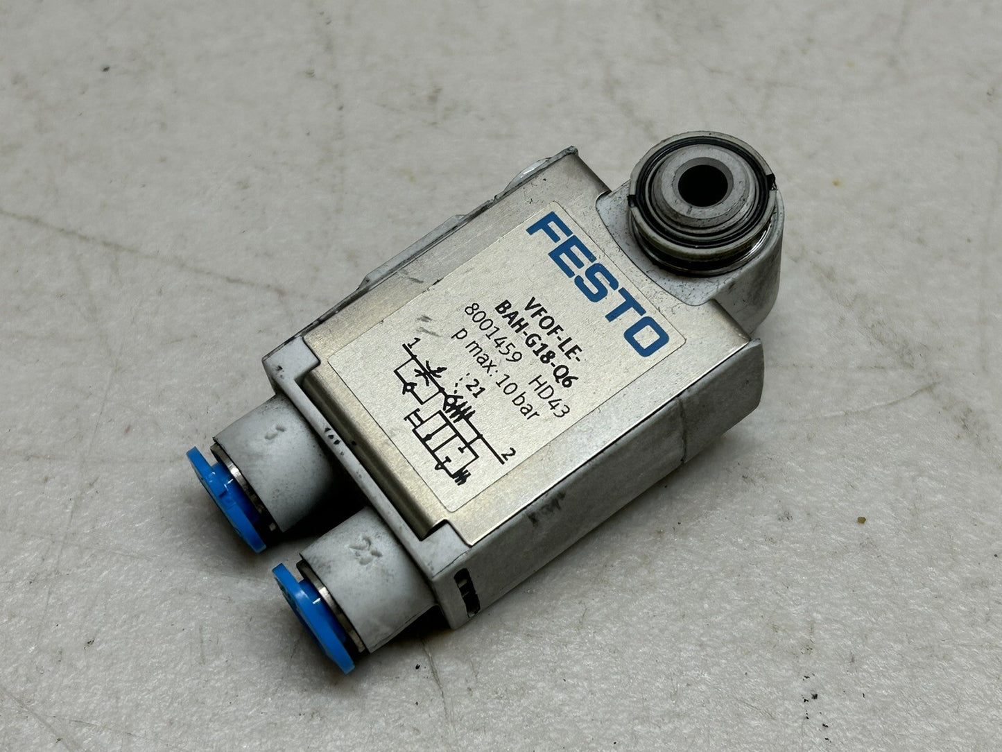 FESTO VFOF-LE-BAH-G18-Q6 / 8001459 ONE WAY THROTTLE VALVE HD43 P MAX 10 BAR