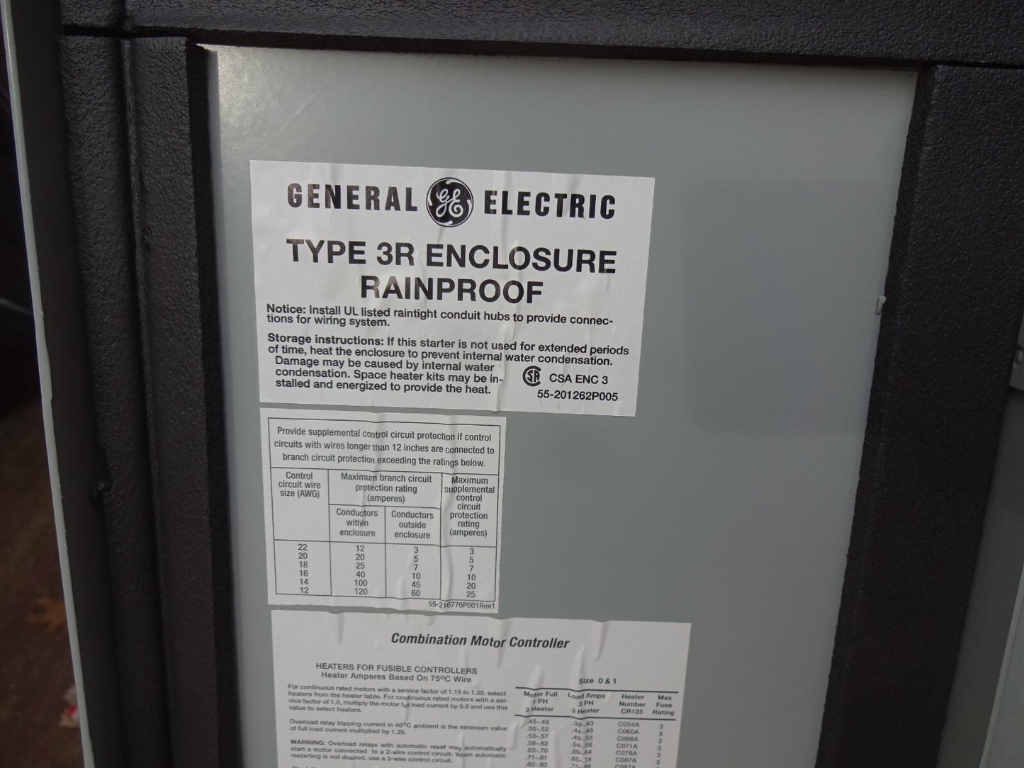 GE 300-LINE CONTROL FULLY ENCLOSED NEMA SIZE 1 STARTER / 10 HP 480V / 3R ENCL