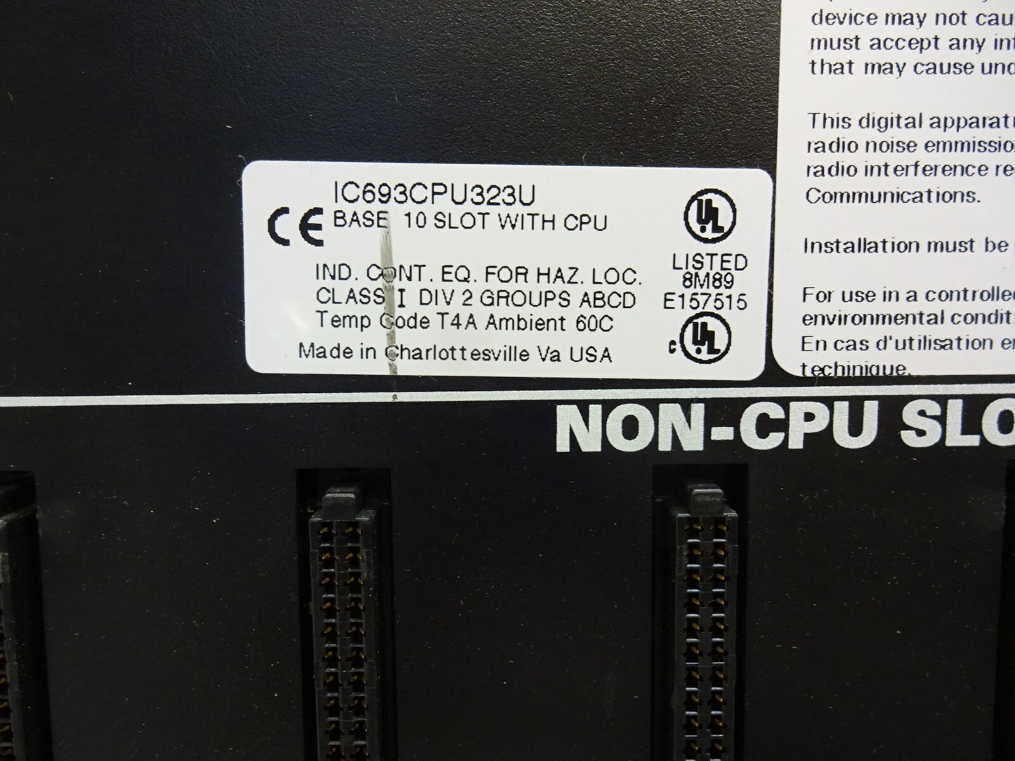 GE FANUC IC693CPU323 / IC693CPU323U 10 SLOT BASE WITH CPU