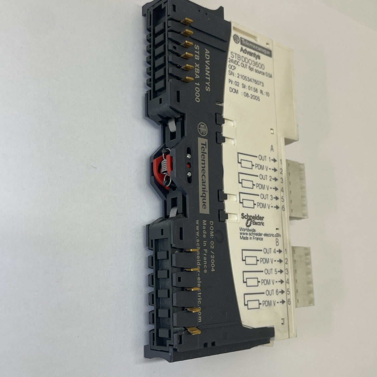 Schneider STBDDO3600 Digital Output Module 24VDC 6Pt Source w/ STB XBA 1000 BASE