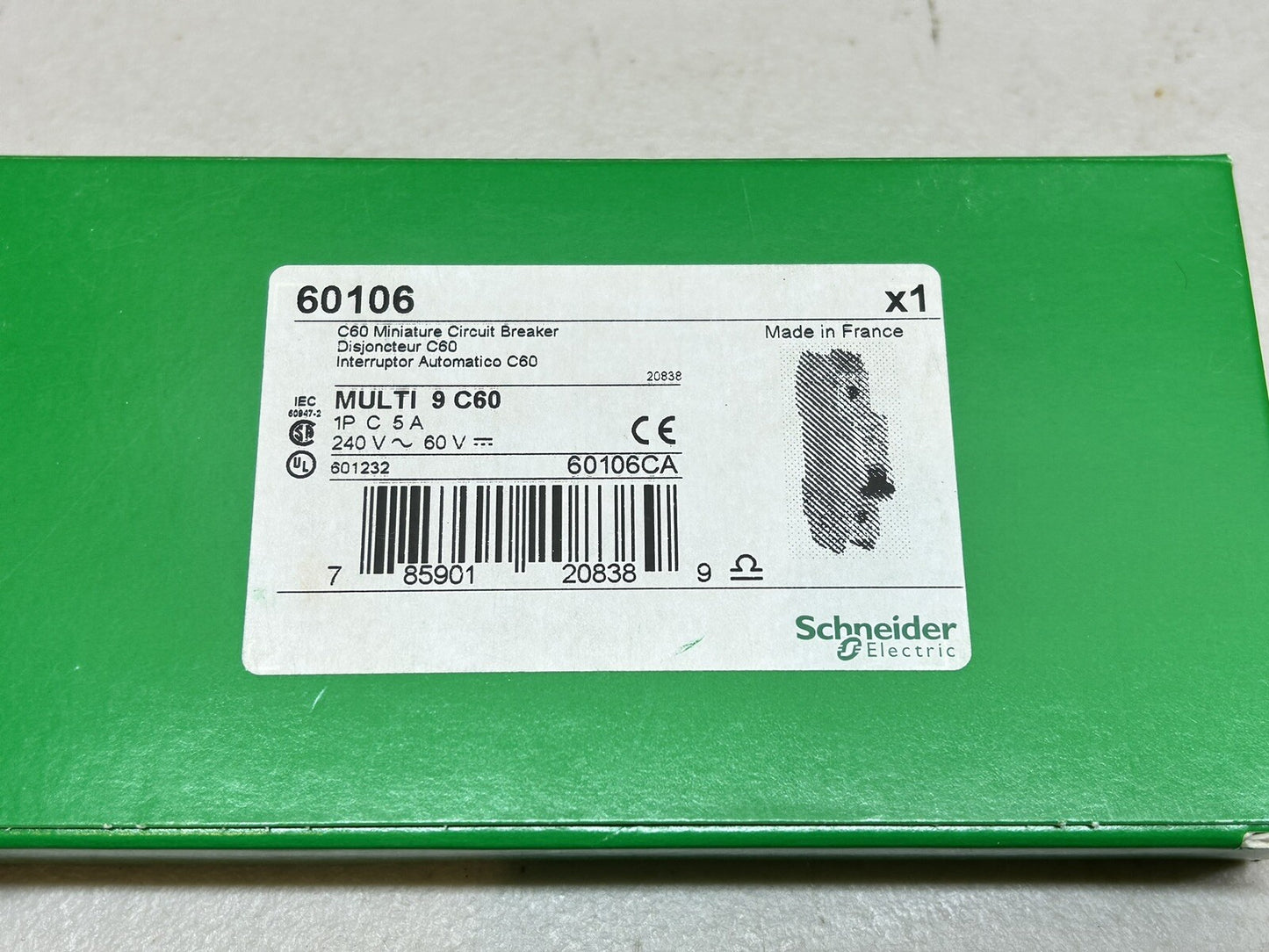 SCHNEIDER ELECTRIC 60106 MULTI 9 C60 UL489 / 1P 5A CIRCUIT BREAKER / NEW