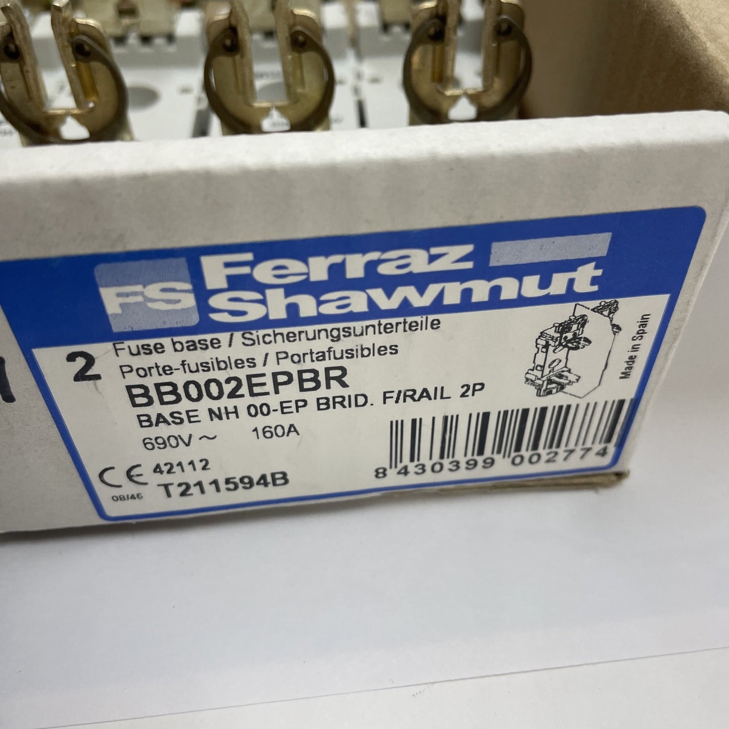 (LOT OF 2) Ferraz Shawmut NH 00-EP / BB002EPBR 160A 690V Fuse Base T211594 NEW