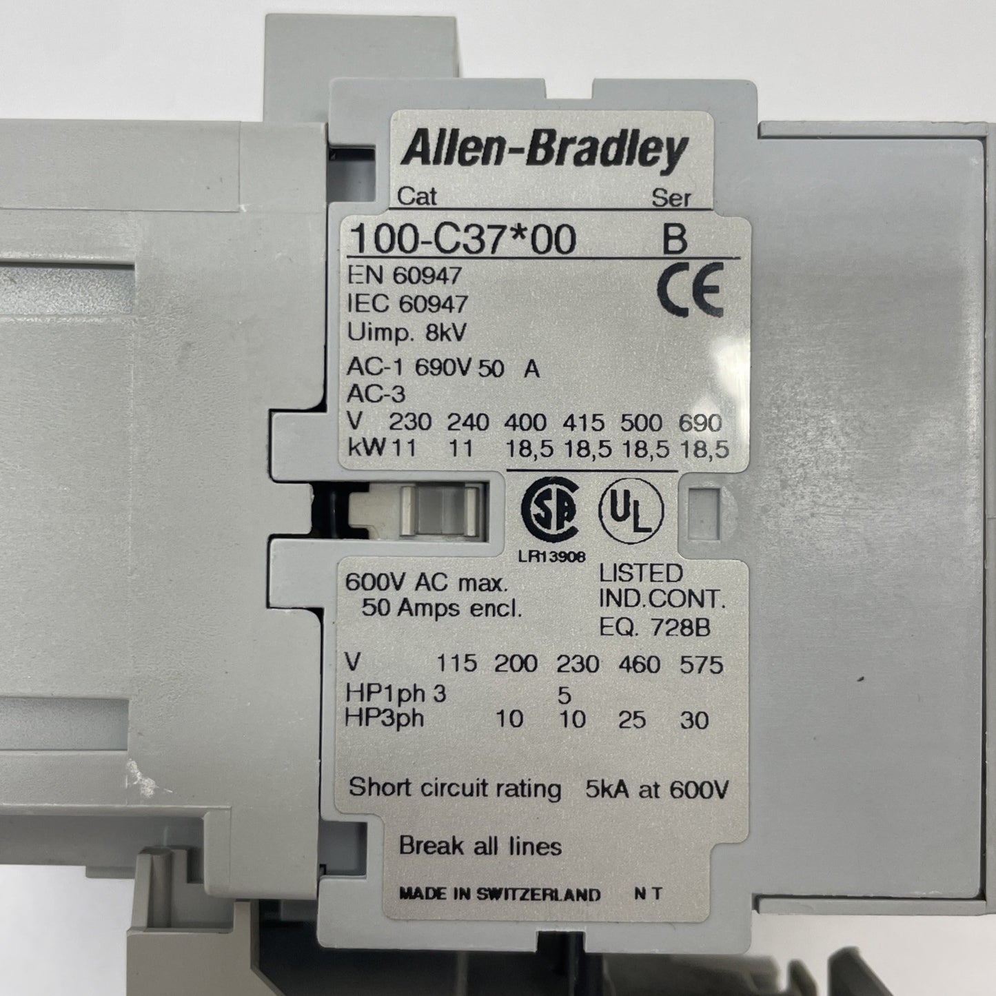 Allen-bradley 100-C37*00 Ser. B Contactor With 193-EA1HC Ser. B Overload Relay