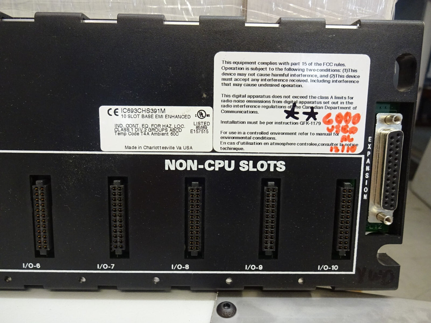 GE FANUC IC693CHS391 / IC693CHS391M 10 SLOT EXPANSION BASE EMI ENHANCED