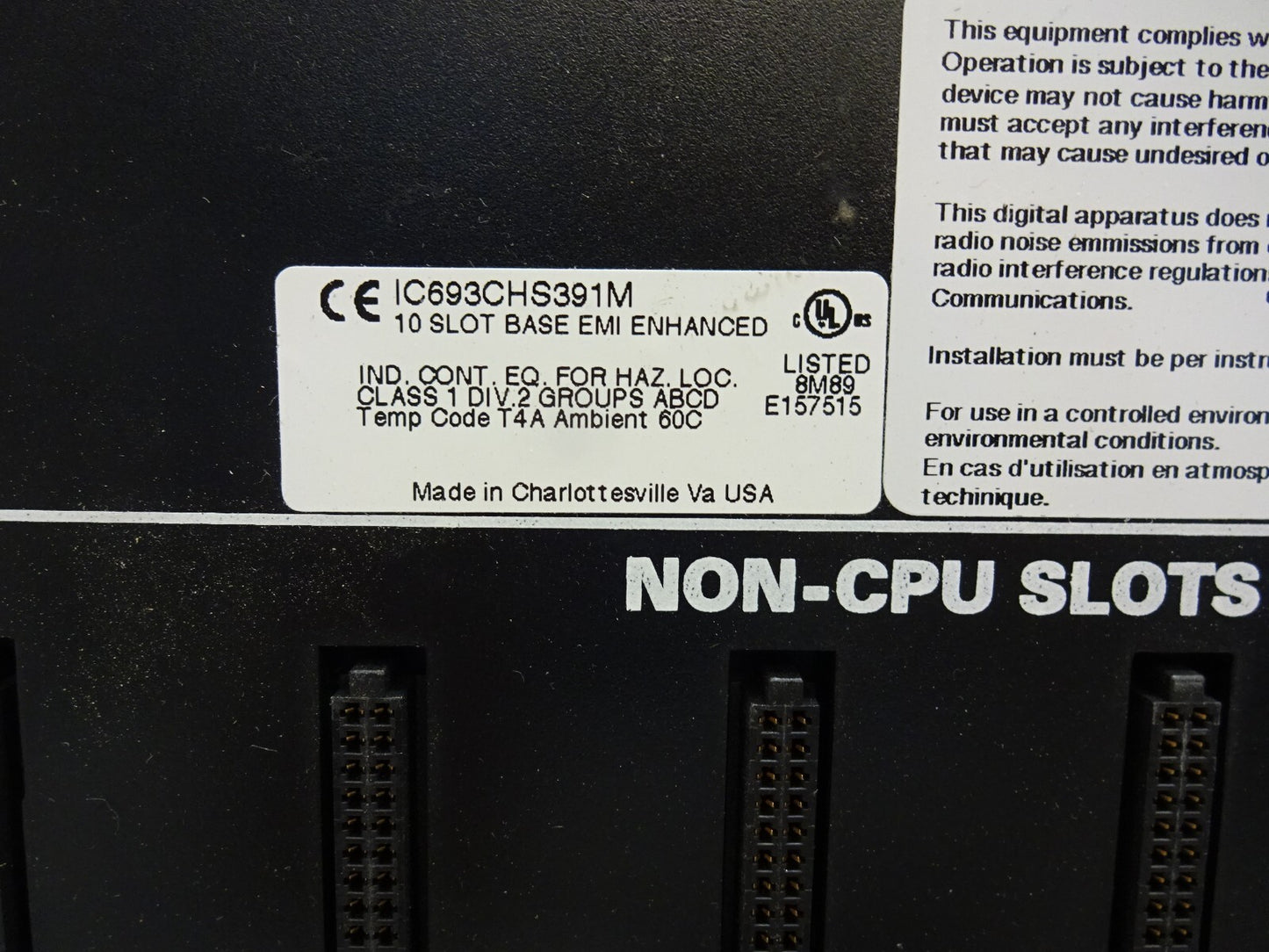 GE FANUC IC693CHS391 / IC693CHS391M 10 SLOT EXPANSION BASE EMI ENHANCED