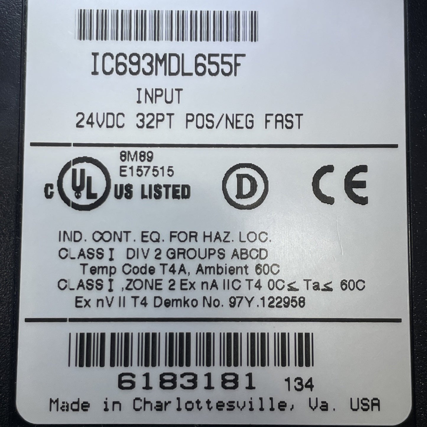 GE Fanuc IC693MDL655F Input 24vdc 32pt Pos/Neg Fast