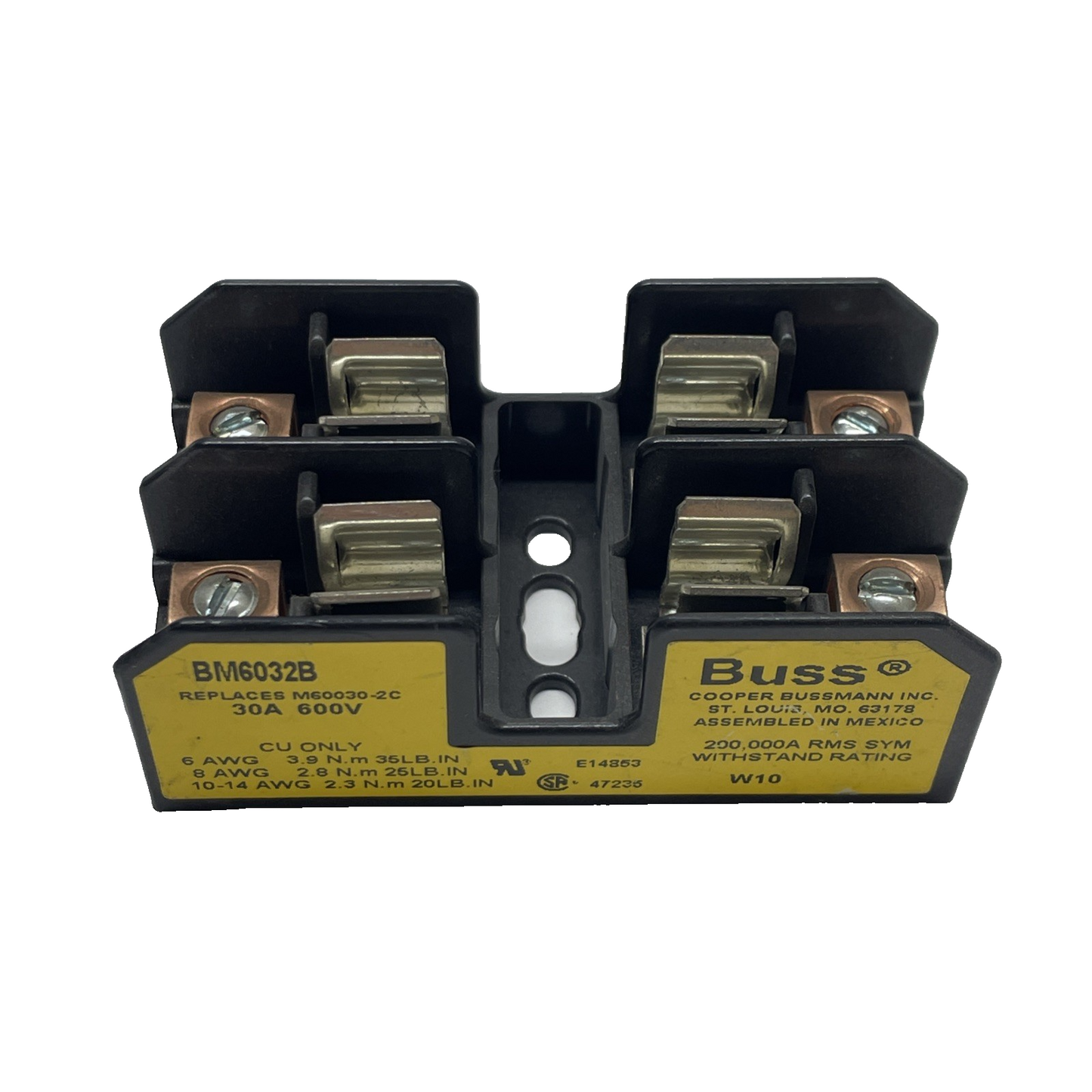 Buss Cooper Bussman BM6032B 2-Pole Fuse Block Holder 30 Amp 600 VAC