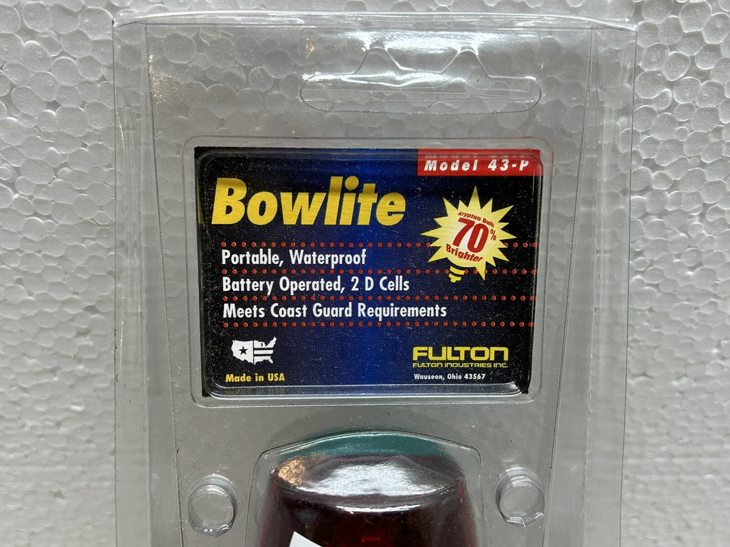 FULTON 43-P / BOWLITE / PORTABLE WATERPROOF BATTERY OPERATED BOAT LIGHT / NEW