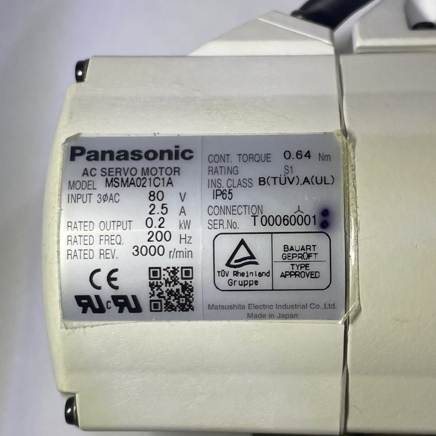 Panasonic AC Servo Motor MSMA021C1A 80V 2.5A 0.2KW 200HZ 3000R/MIN