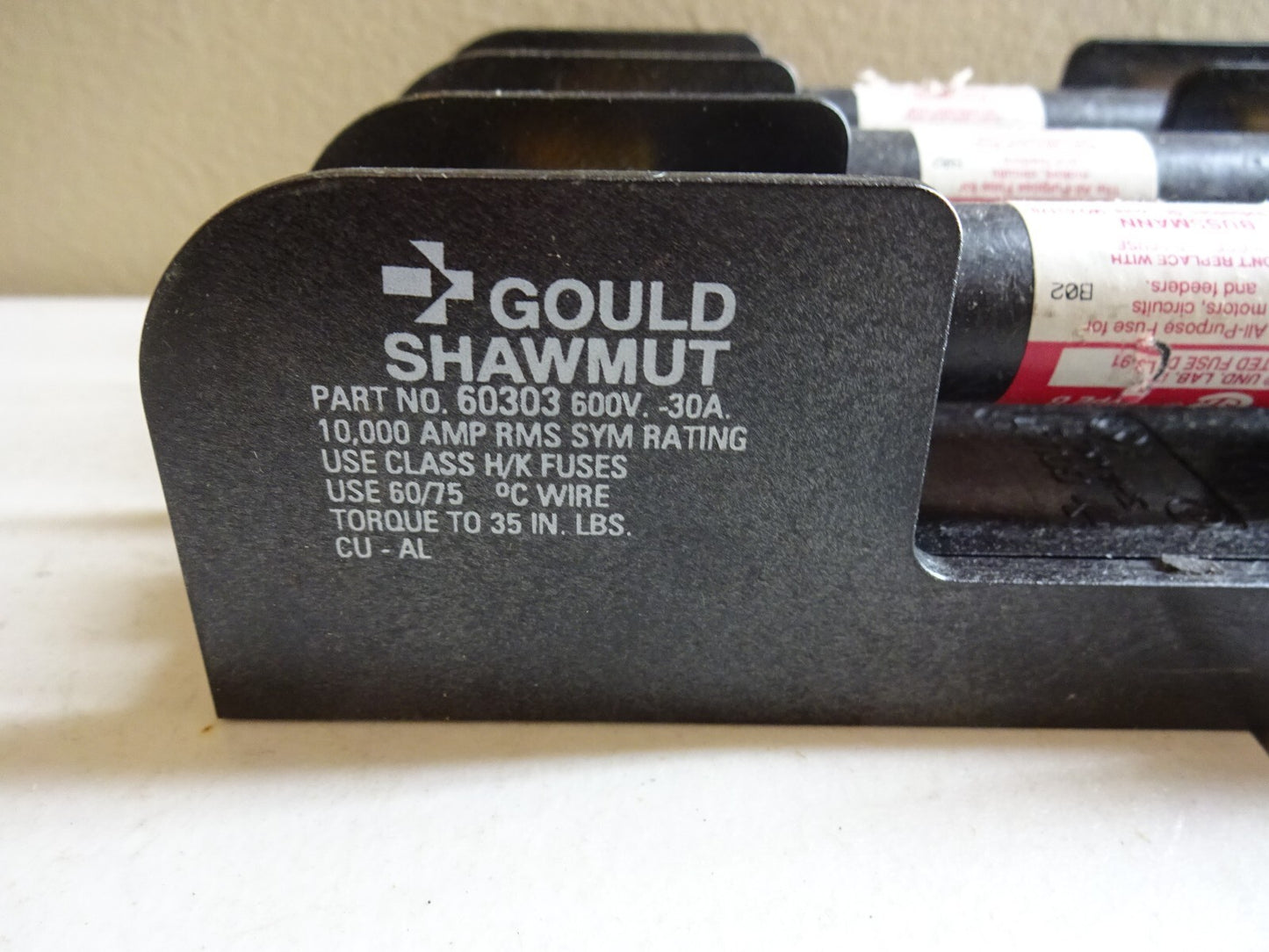 GOULD SHAWMUT 60303 FUSE HOLDER 30A WITH 3 FUSETRON FRS-R-10 / 600V FUSES