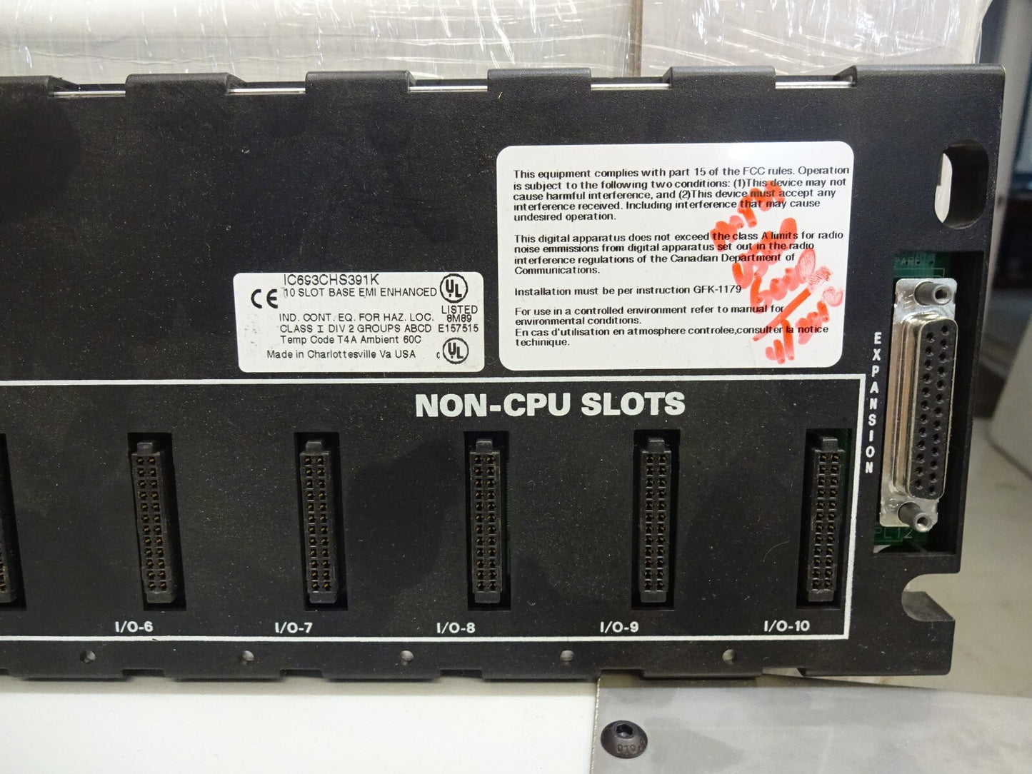 GE FANUC IC693CHS391 / IC693CHS391K 10 SLOT EXPANSION BASE EMI ENHANCED