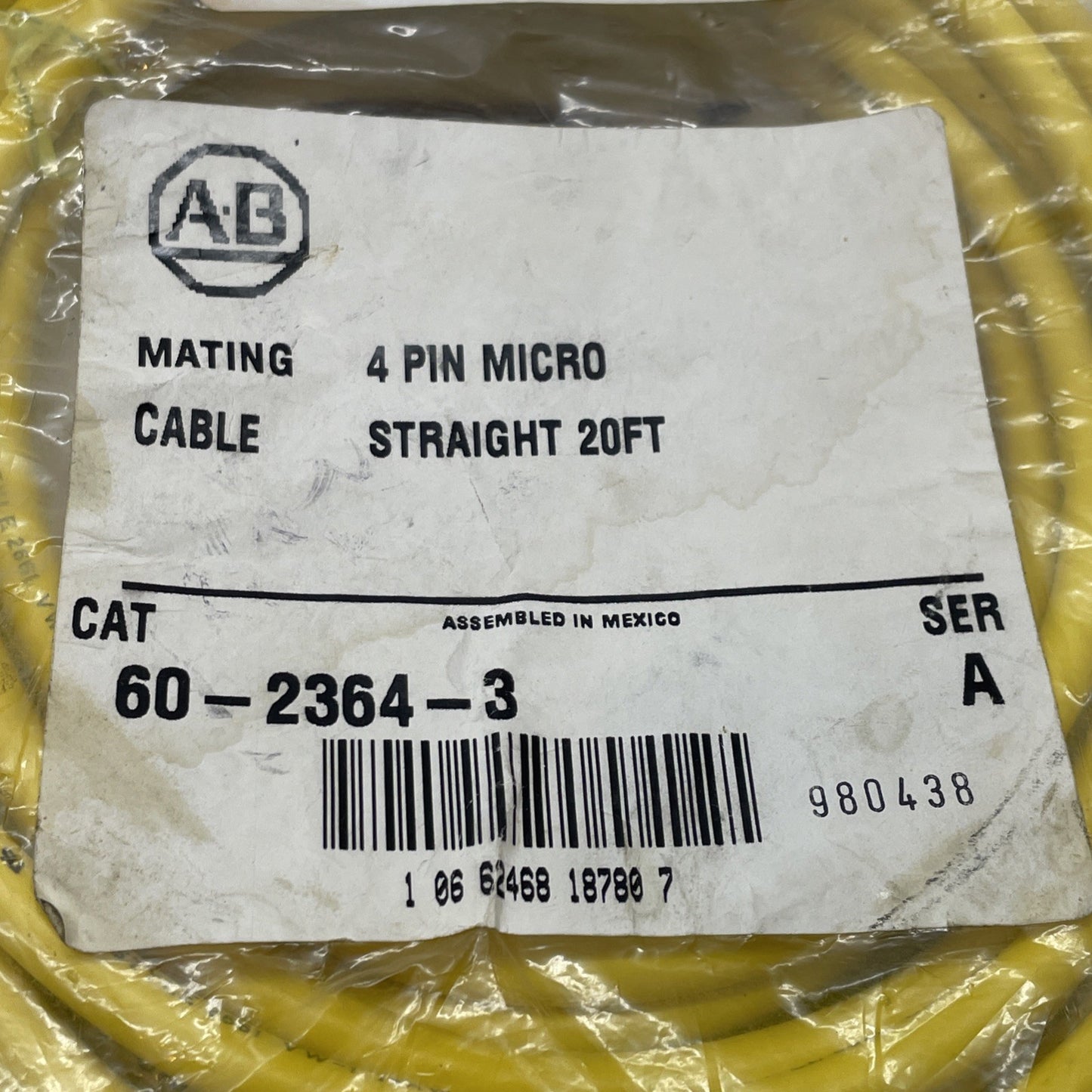 Allen Bradley 60-2364-3 QD Cable Cord Set 20 ft Straight 4-Pin MICRO