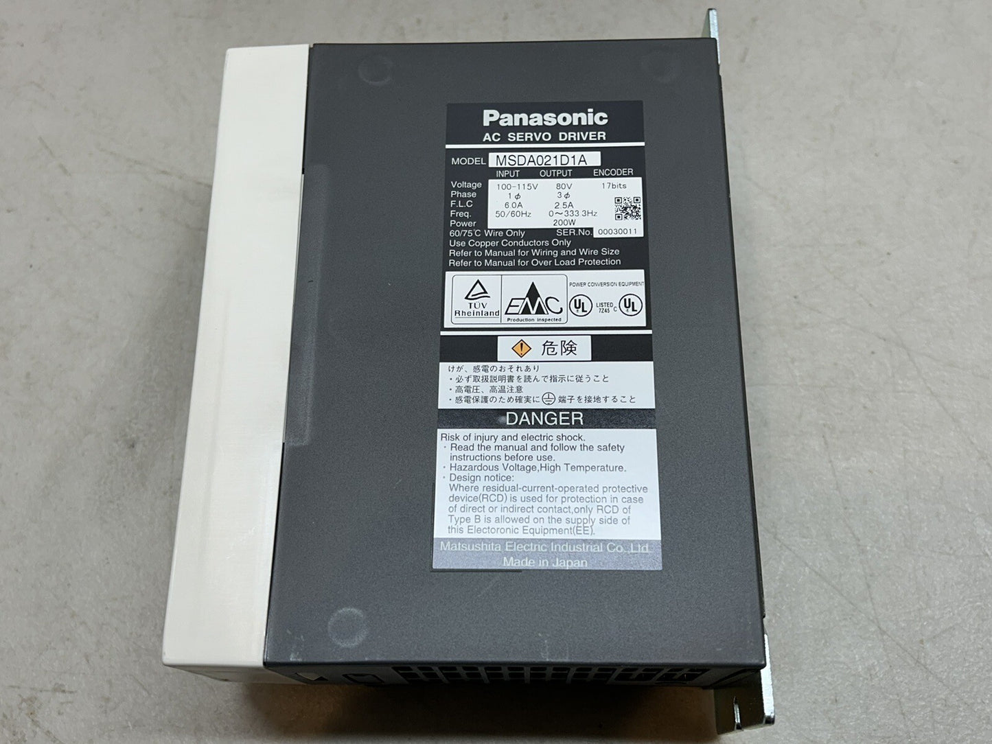 PANASONIC MSDA021D1A / AC SERVO DRIVER 100V 200W / NEW
