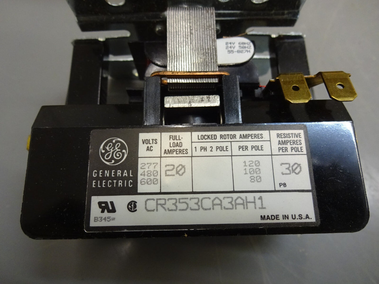 GE CR353CA3AH1 COMPACT CONTACTOR 20A 1 POLE PLUS SHUNTED POLE COIL 24V 50-60HZ