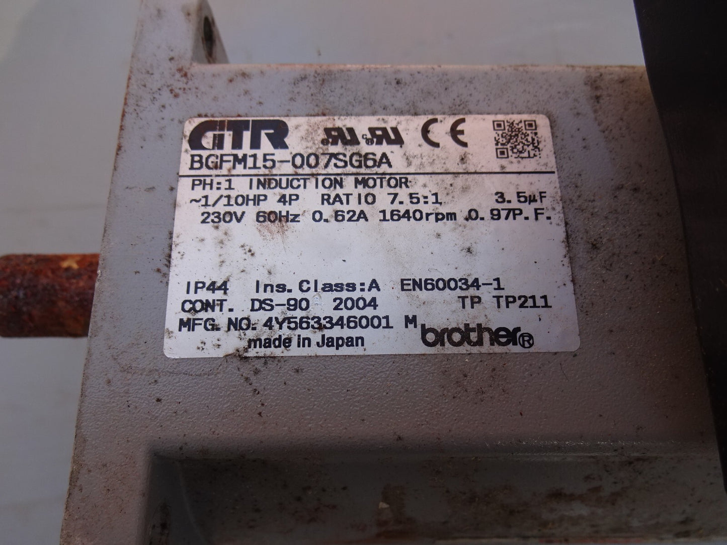 GTR BGFM15-007SG6A INDUCTION MOTOR / 4P 1/10 HP 230V 60HZ 0.62A 1640 RPM
