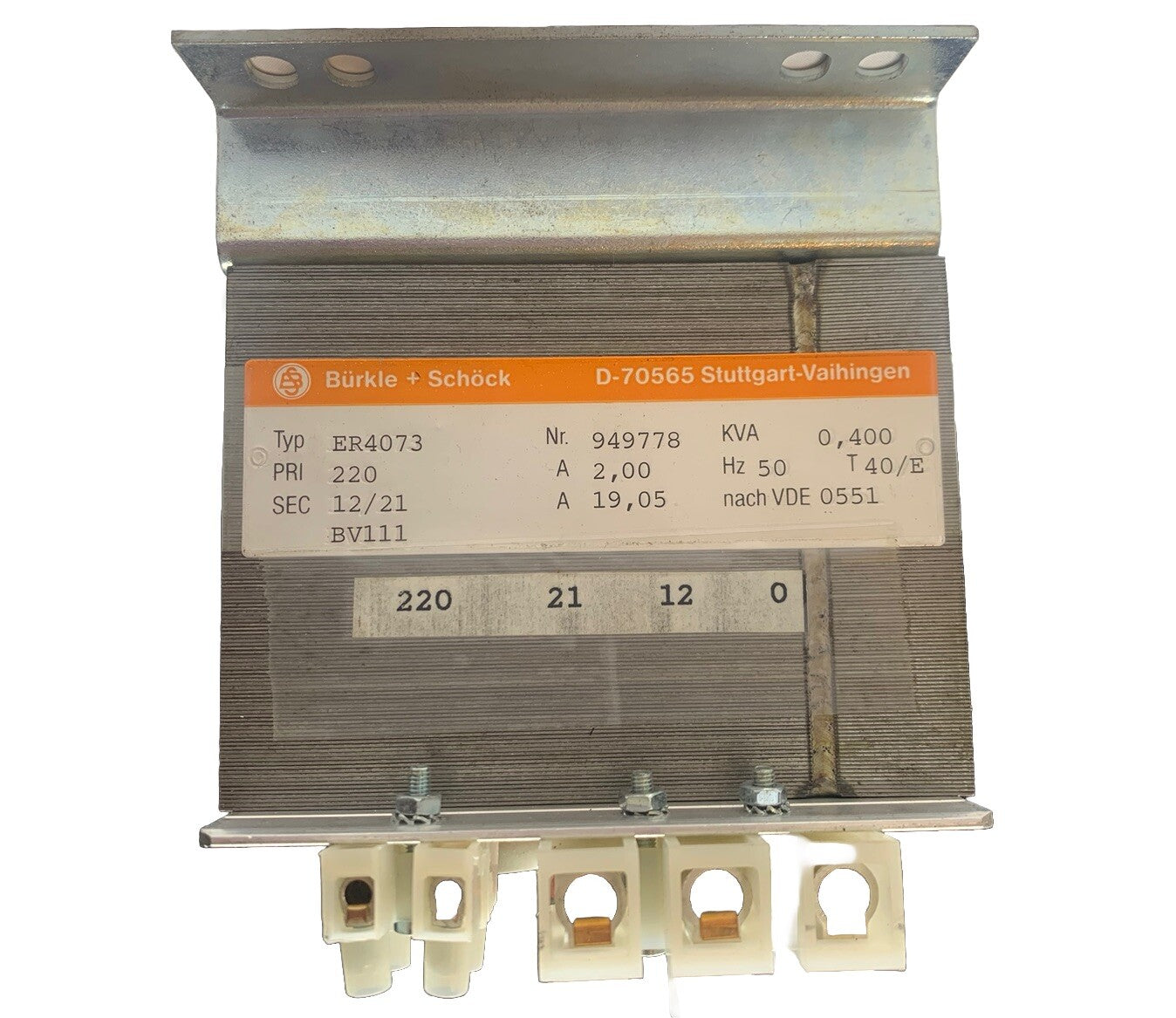 BURKLE AND SCHOCK D-70565 TYPE ER4073 TRANSFORMER
