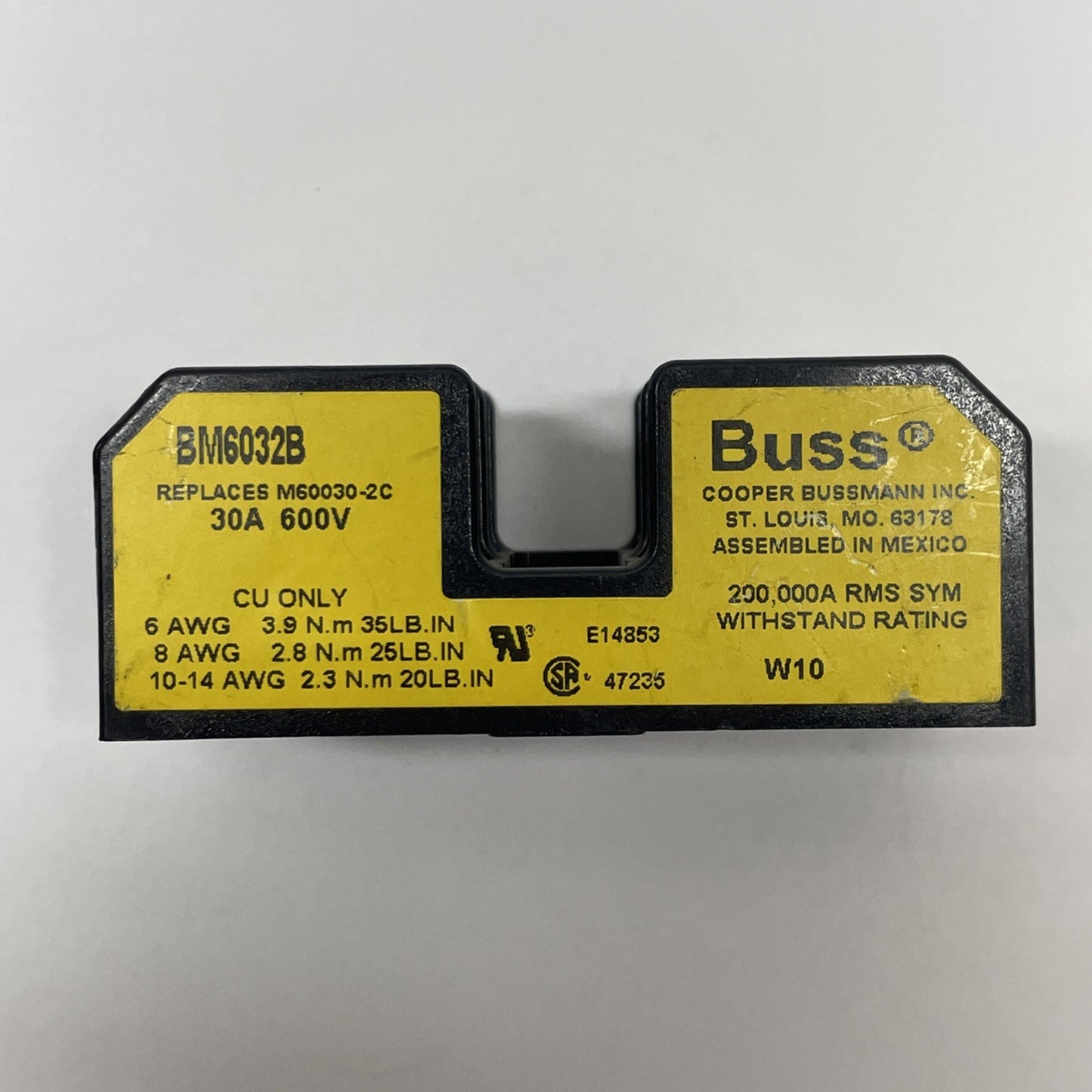 Buss Cooper Bussman BM6032B 2-Pole Fuse Block Holder 30 Amp 600 VAC