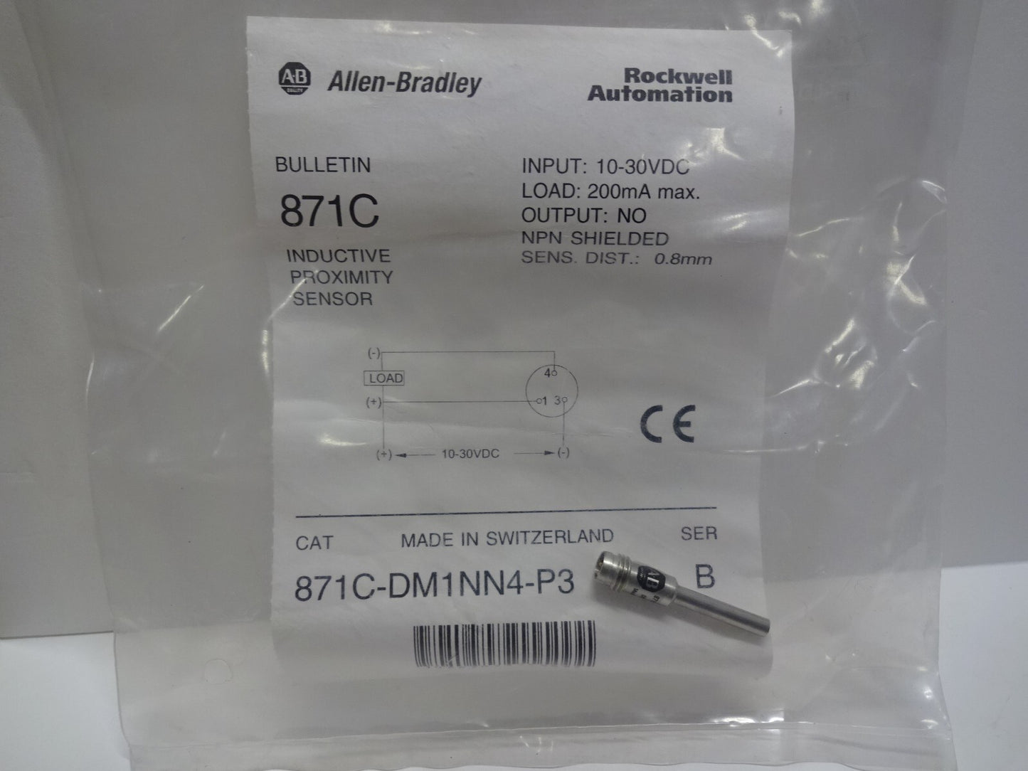 ALLEN BRADLEY 871C-DM1NN4-P3 / INDUCTIVE PROXIMITY SENSOR / SER B / NEW