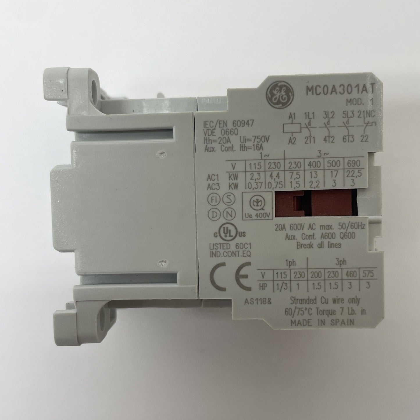 GENERAL ELECTRIC MC0A301AT3 Contactor 20A 600V