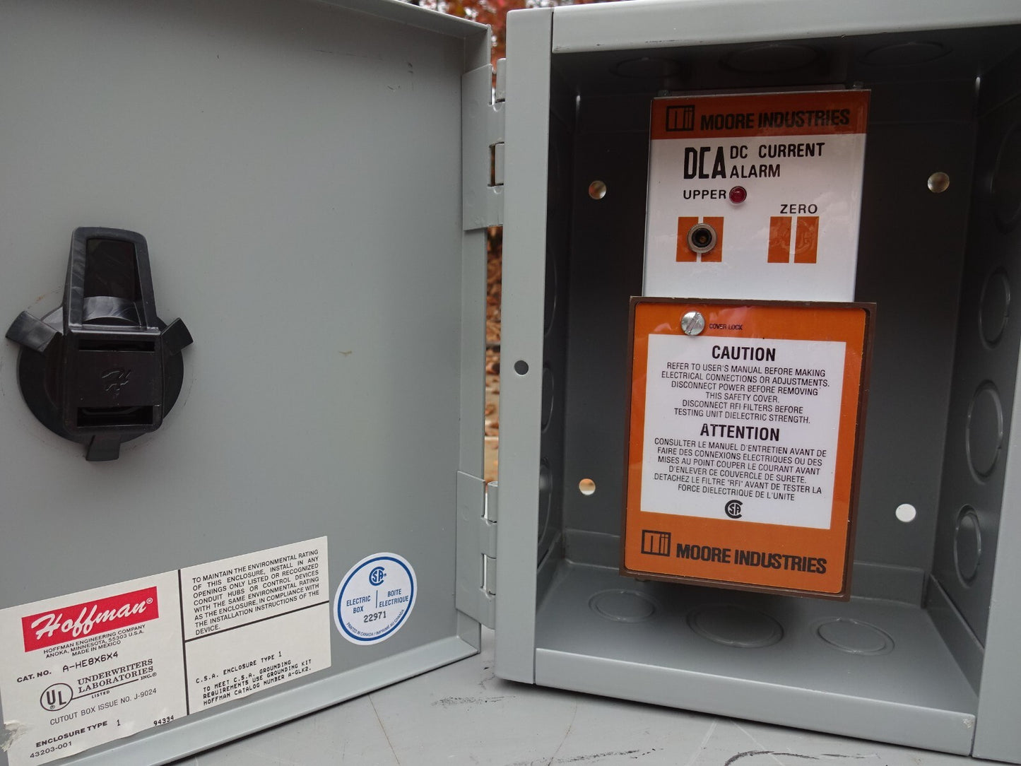 MOORE DCA/4-20MA/SH2/117AC-DPDT-GP / DC CURRENT ALARM / WITH HOFFMAN A-HE8X6X4