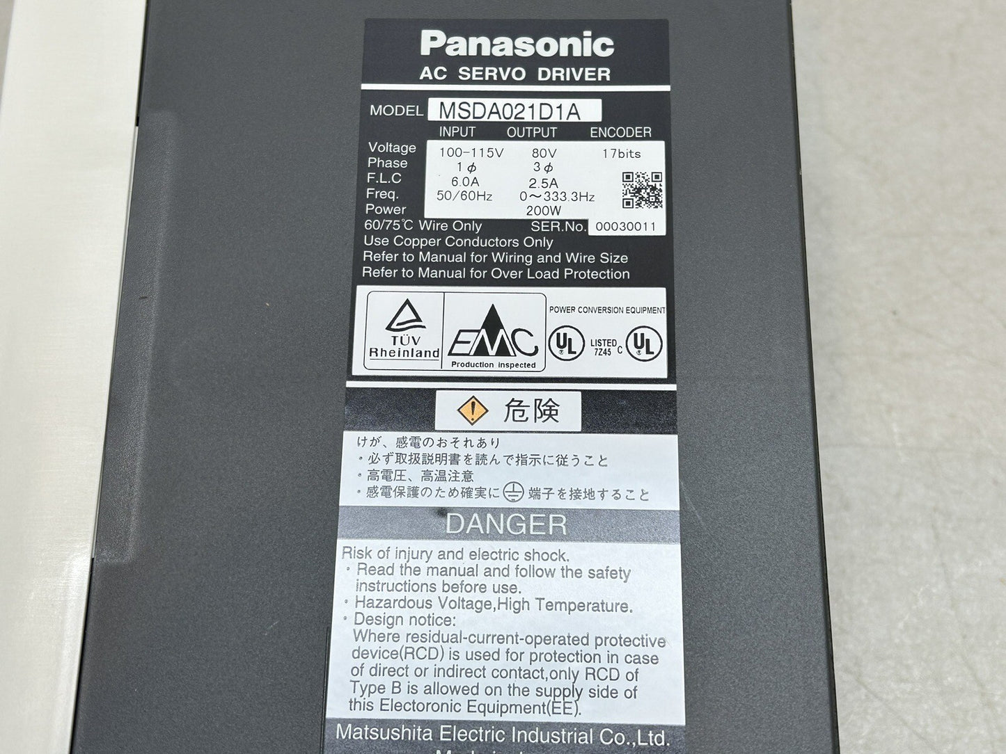 PANASONIC MSDA021D1A / AC SERVO DRIVER 100V 200W / NEW