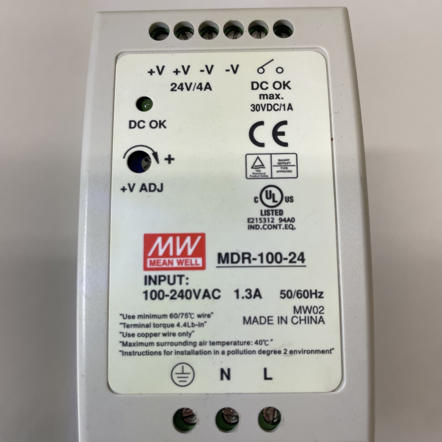 MW MDR-100-24 MEAN WELL POWER SUPPLY MDR 100-240VAC INPUT / 1.3A / 50-60HZ