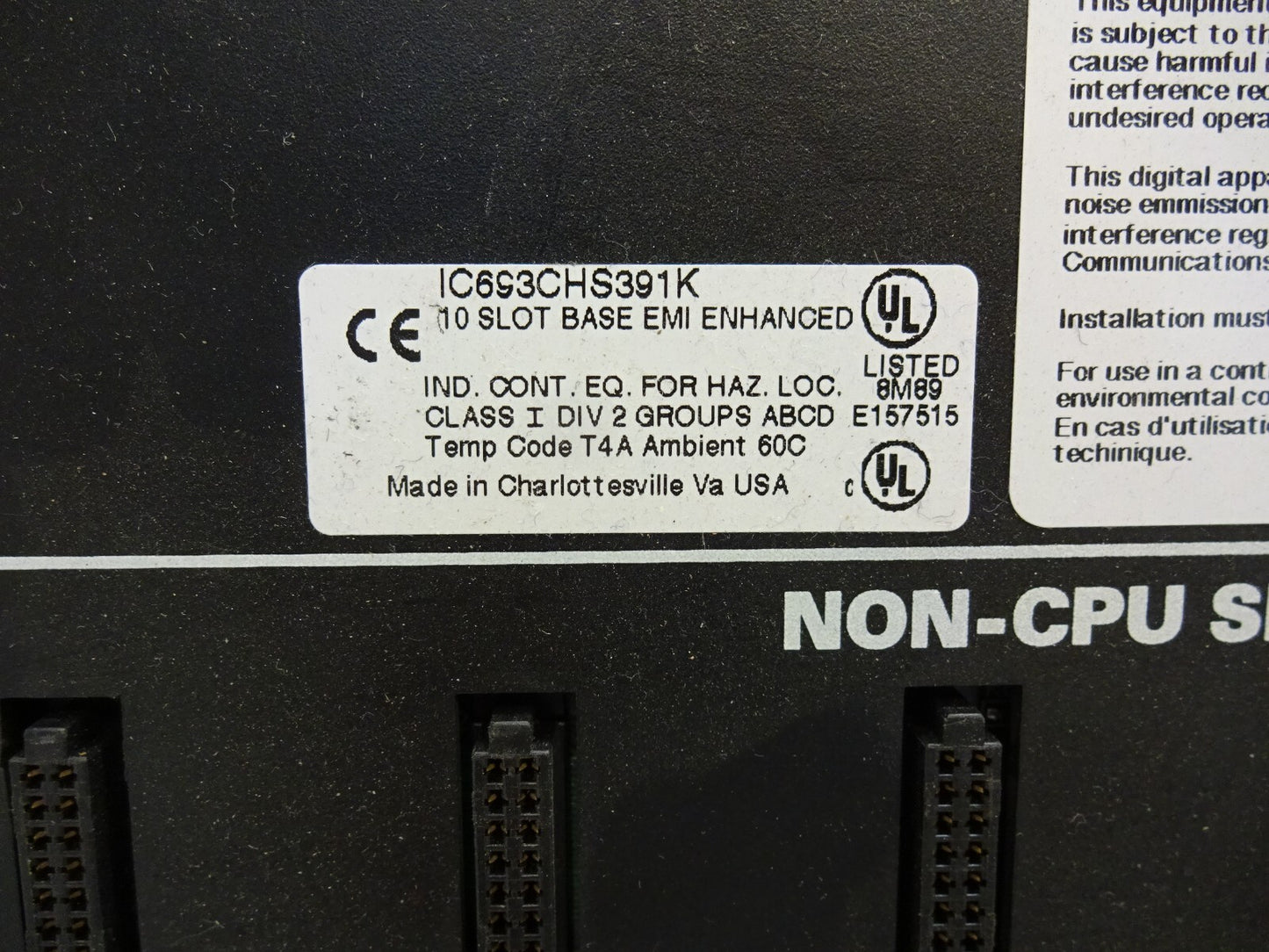 GE FANUC IC693CHS391 / IC693CHS391K 10 SLOT EXPANSION BASE EMI ENHANCED
