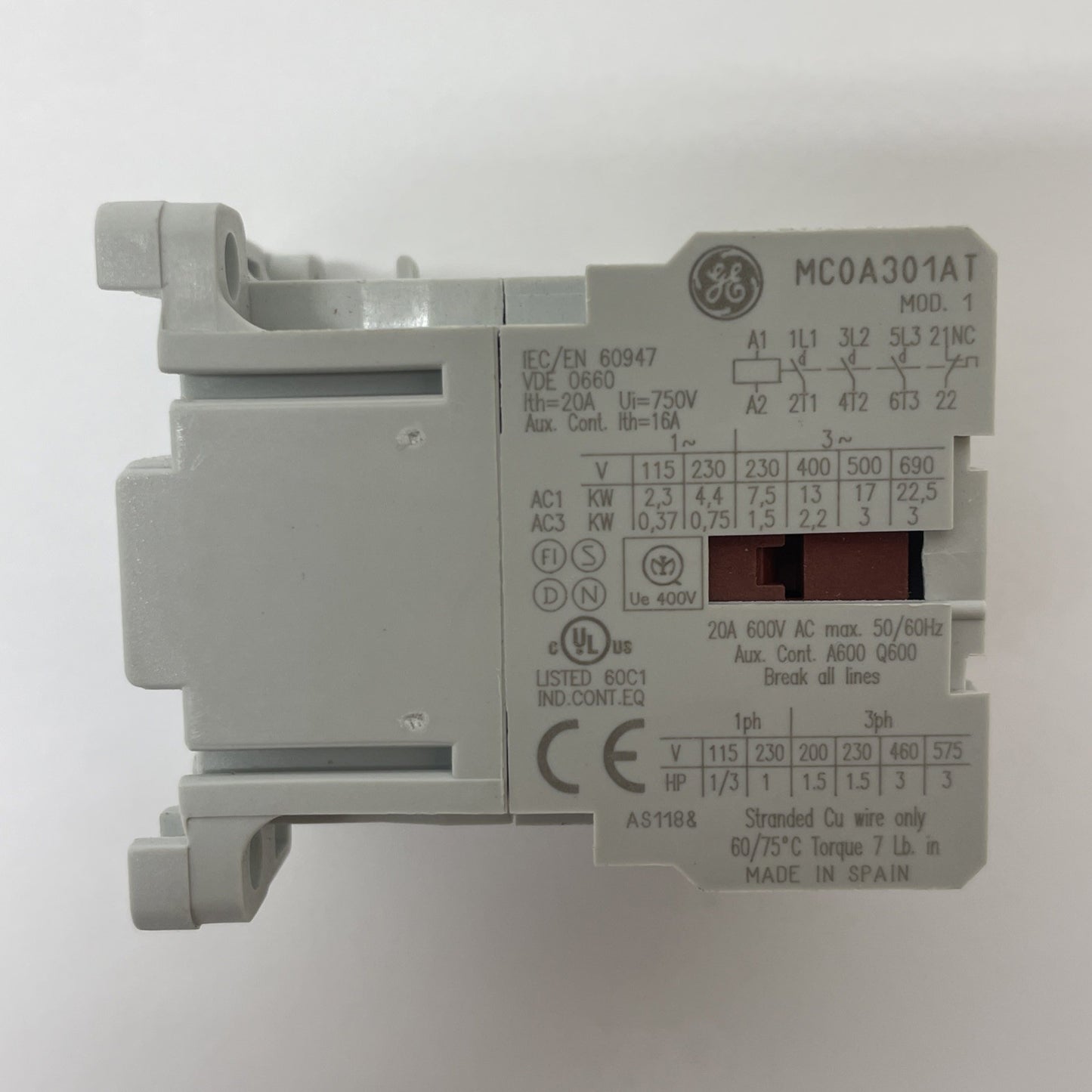 GENERAL ELECTRIC MC0A301AT3 Contactor 20A 600V