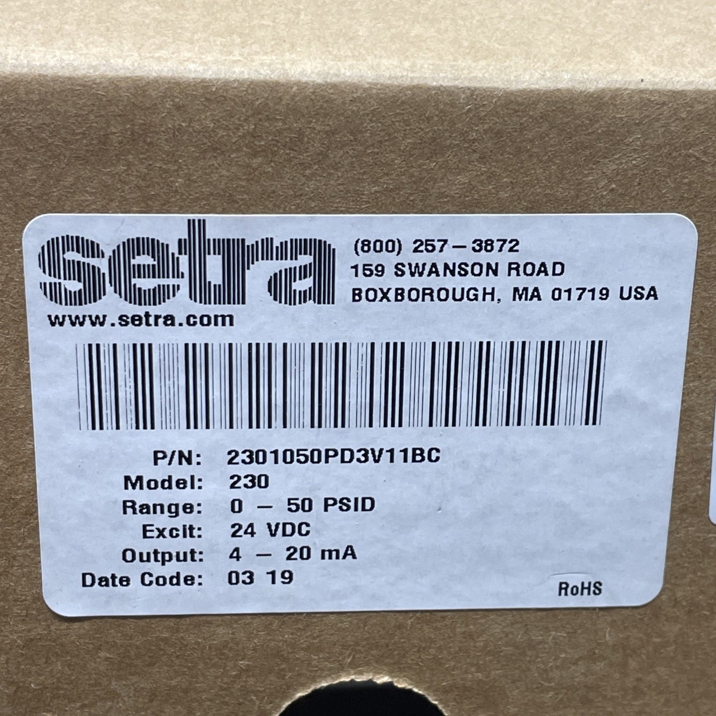 Setra 2301050PD3V11BC 0-50 PSI DP Transmitter 4-20mA Viton 3-Valve Manifold