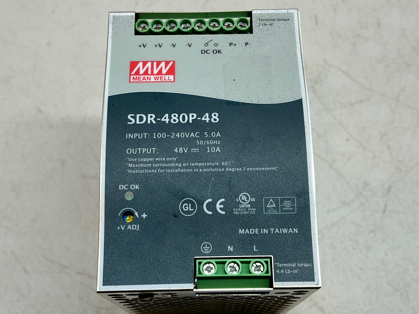 MW SDR-480P-48 MEAN WELL POWER SUPPLY 100-240VAC IP / 5A / 50-60HZ / 48V 10A OP