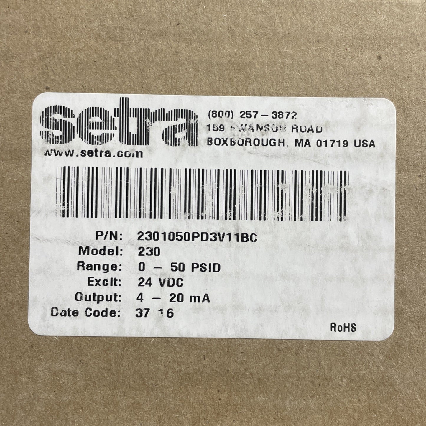 Setra 2301050PD3V11BC 0-50 PSI DP Transmitter 4-20mA Viton 3-Valve Manifold