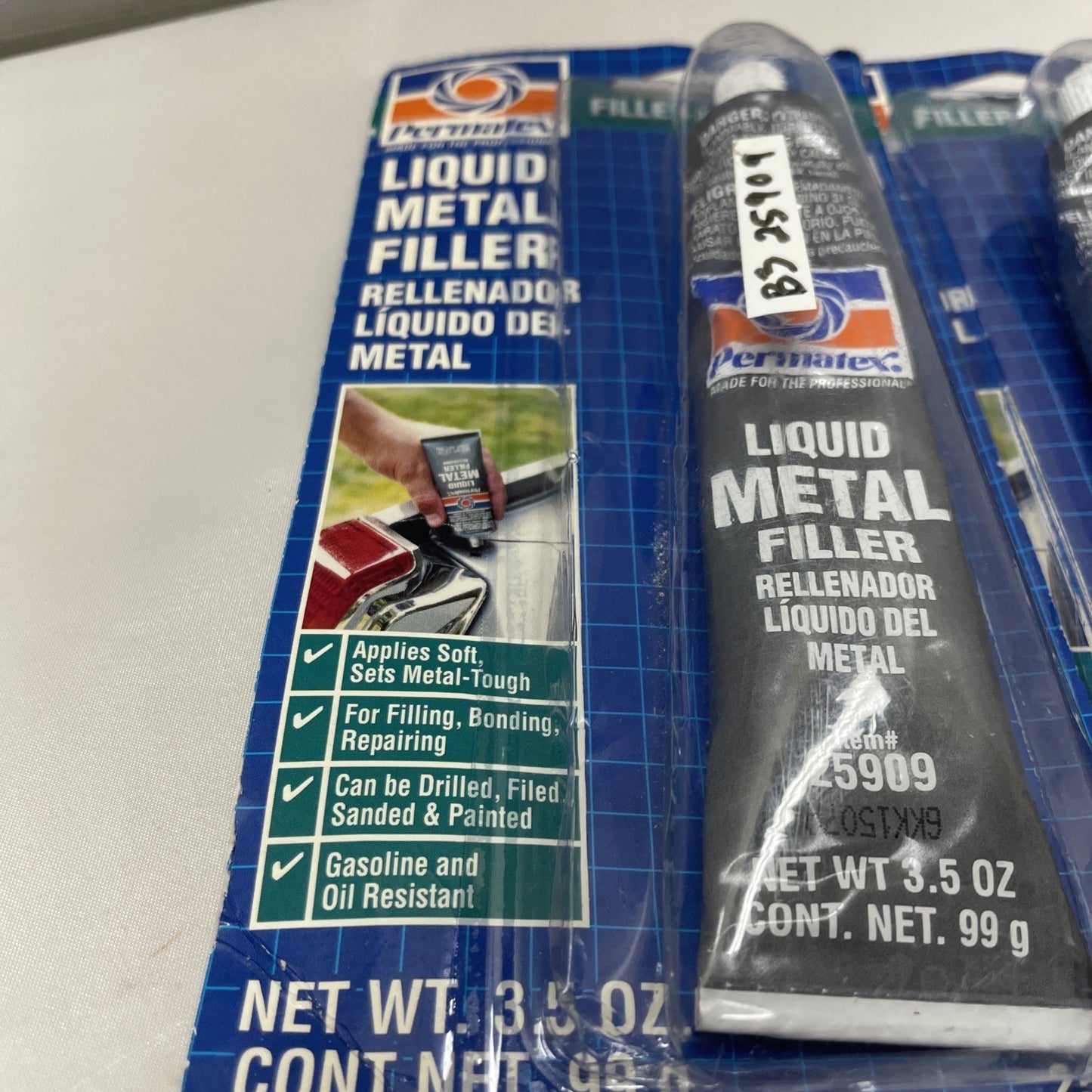 (LOT OF 3) Permatex 25909 - Liquid Metal Filler - 3.5oz Tube